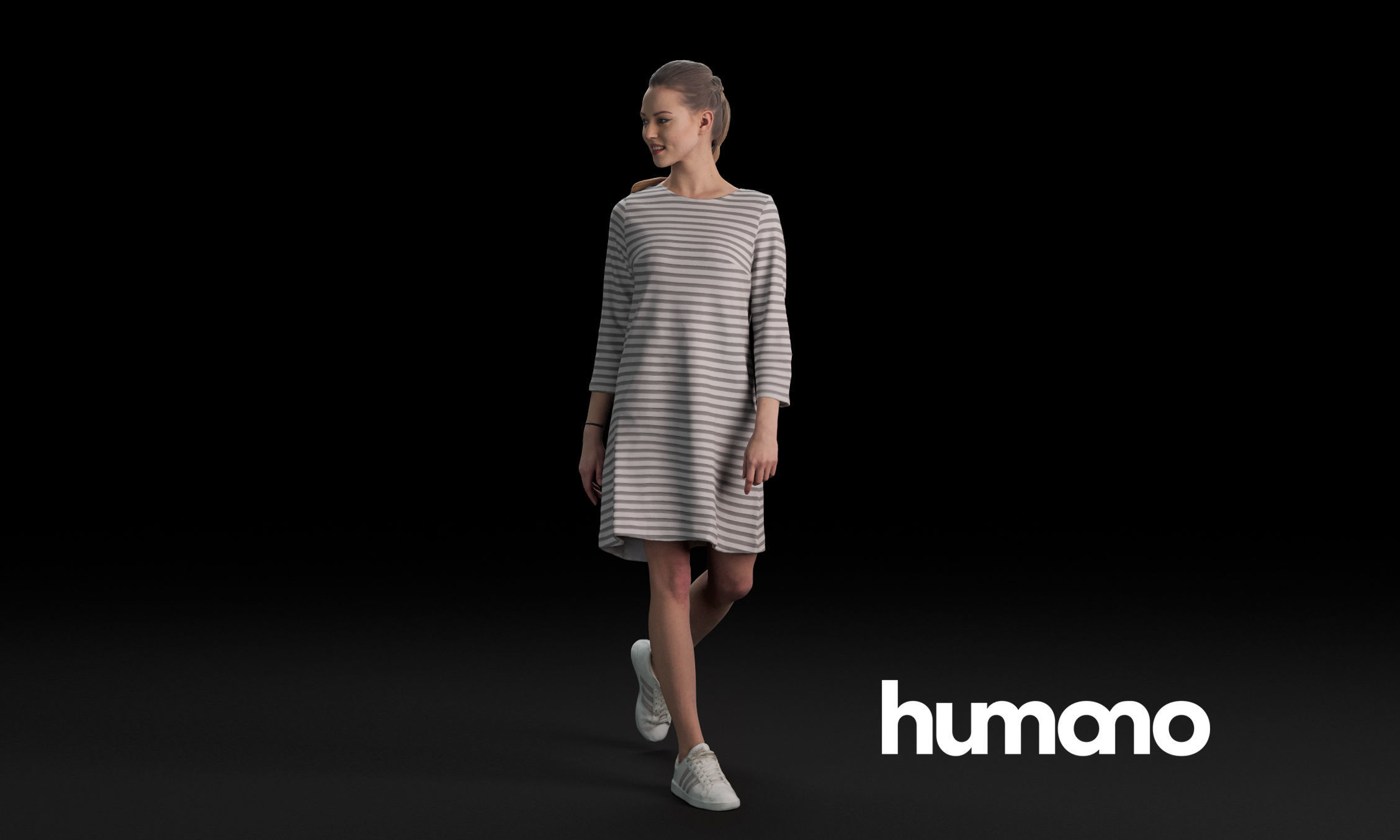 Humano Casual woman walking and looking back 0409