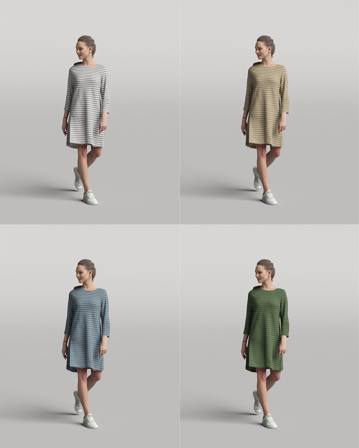 Humano Casual woman walking and looking back 0409 3D model_4