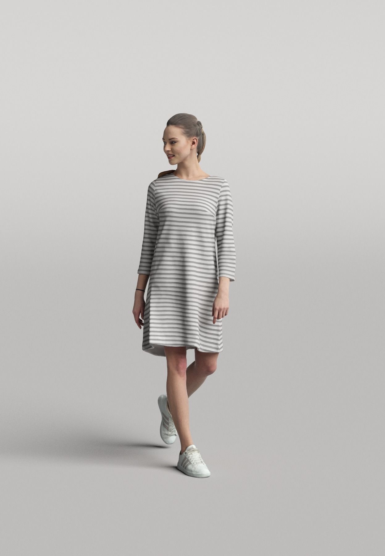 Humano Casual woman walking and looking back 0409 3D model_1