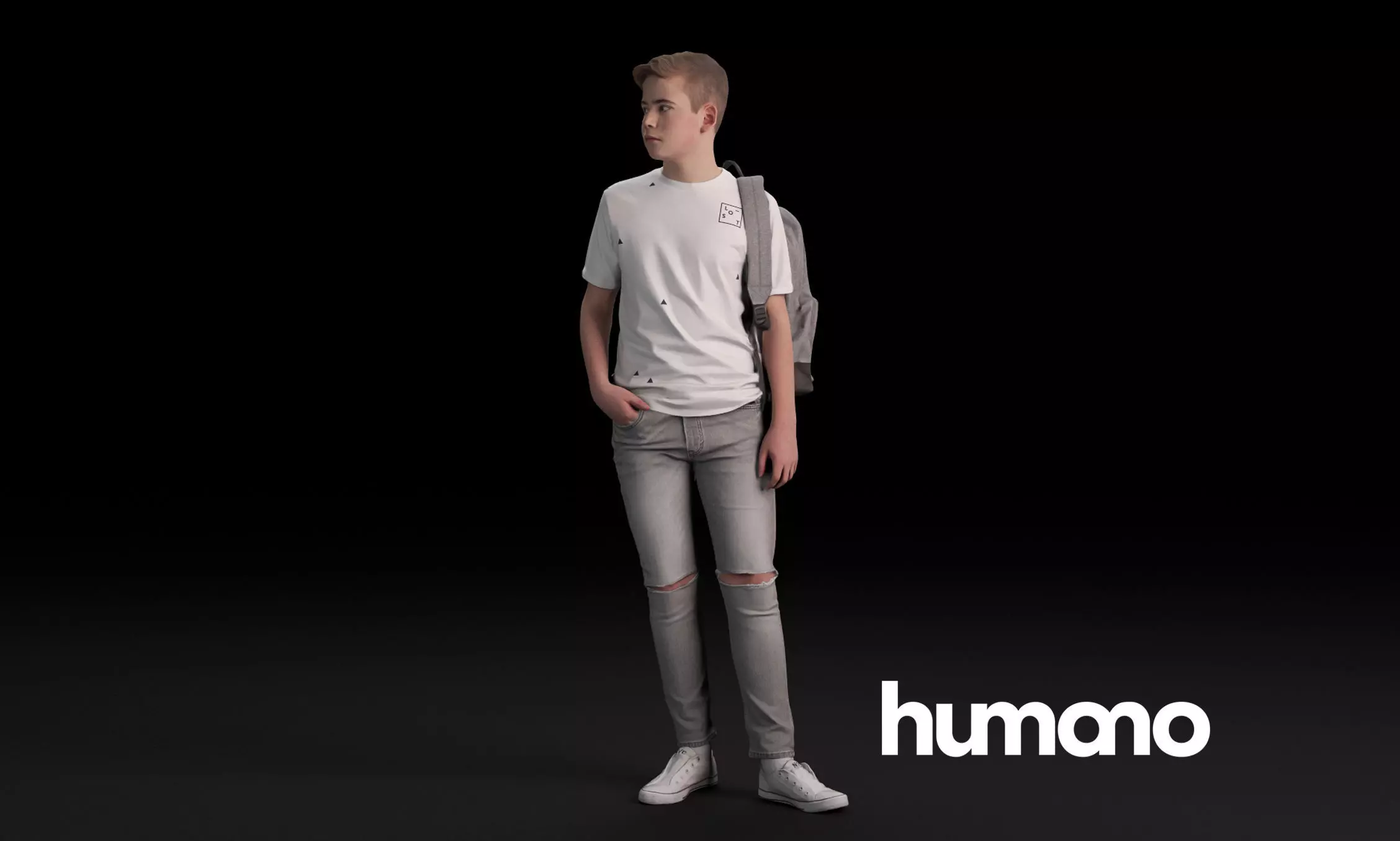 Humano Casual child standing and looking back 0411 3D model_0