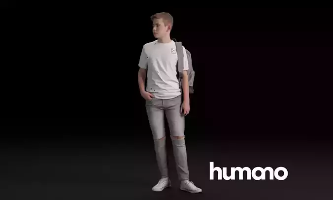 Humano Casual child standing and looking back 0411 3D model