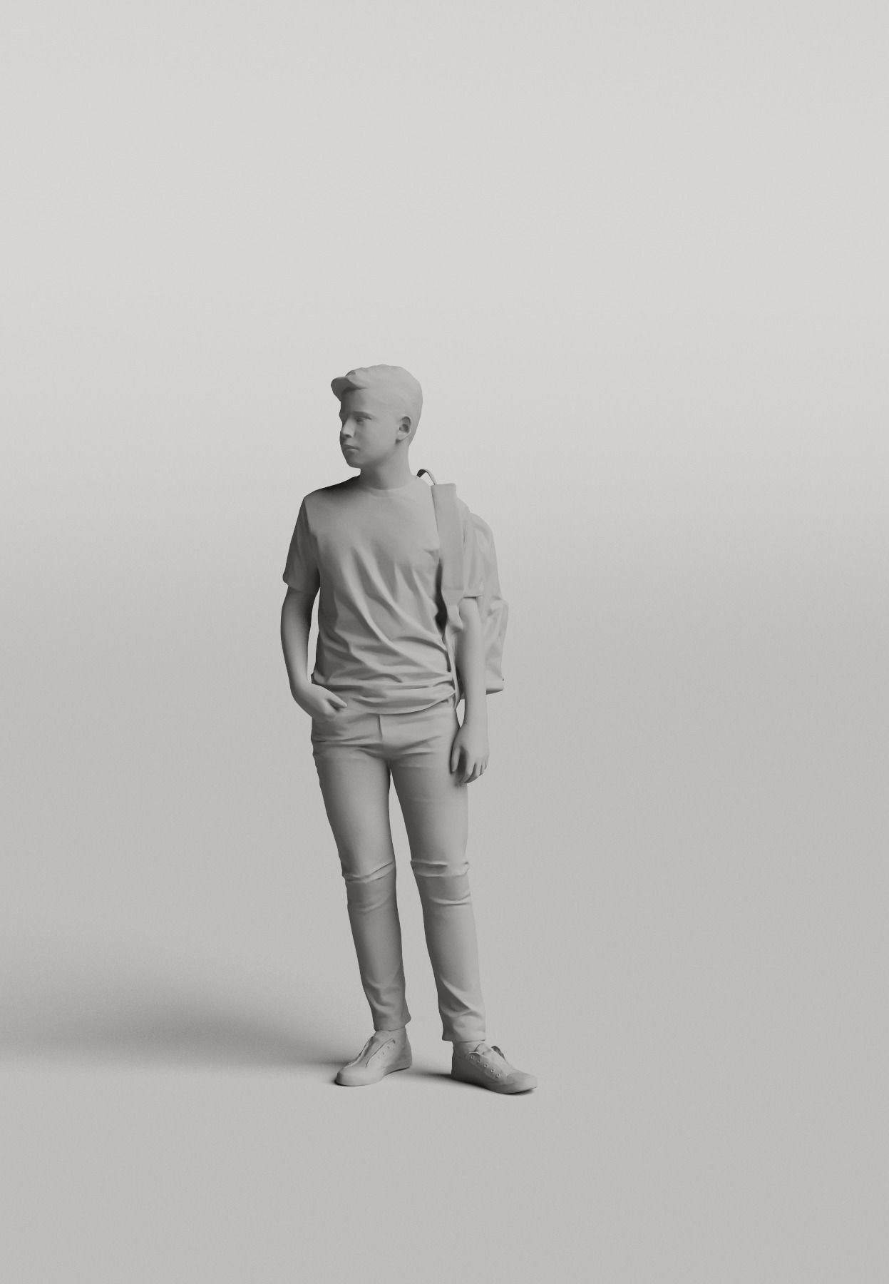Humano Casual child standing and looking back 0411 3D model_3