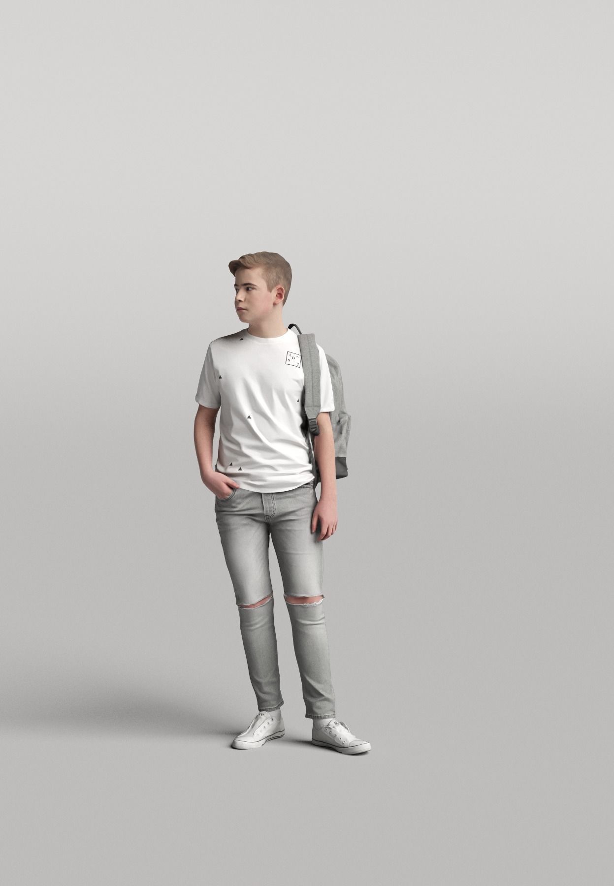 Humano Casual child standing and looking back 0411 3D model_1
