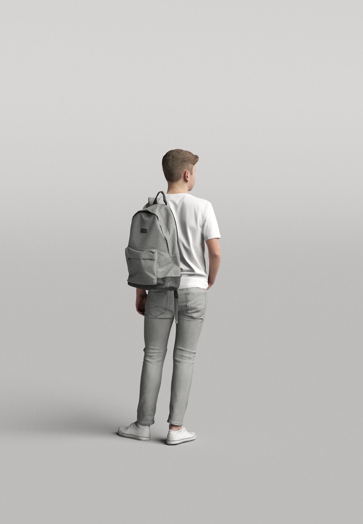 Humano Casual child standing and looking back 0411 3D model_2