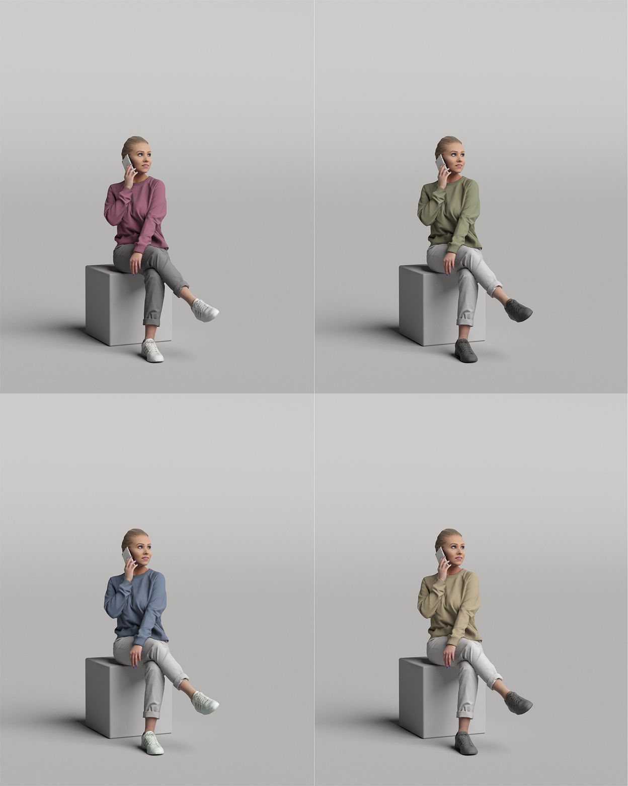 Humano Casual woman sitting and calling 0413 3D model_4