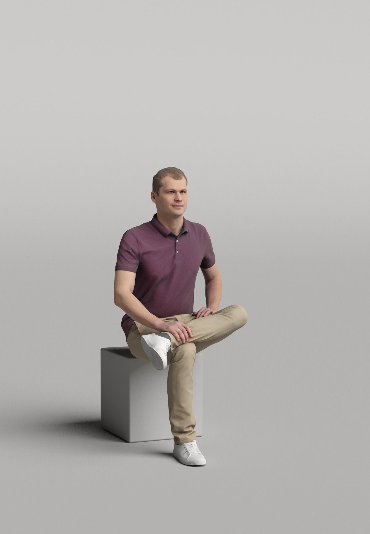 Humano Casual man sitting and looking 0414 3D model_1