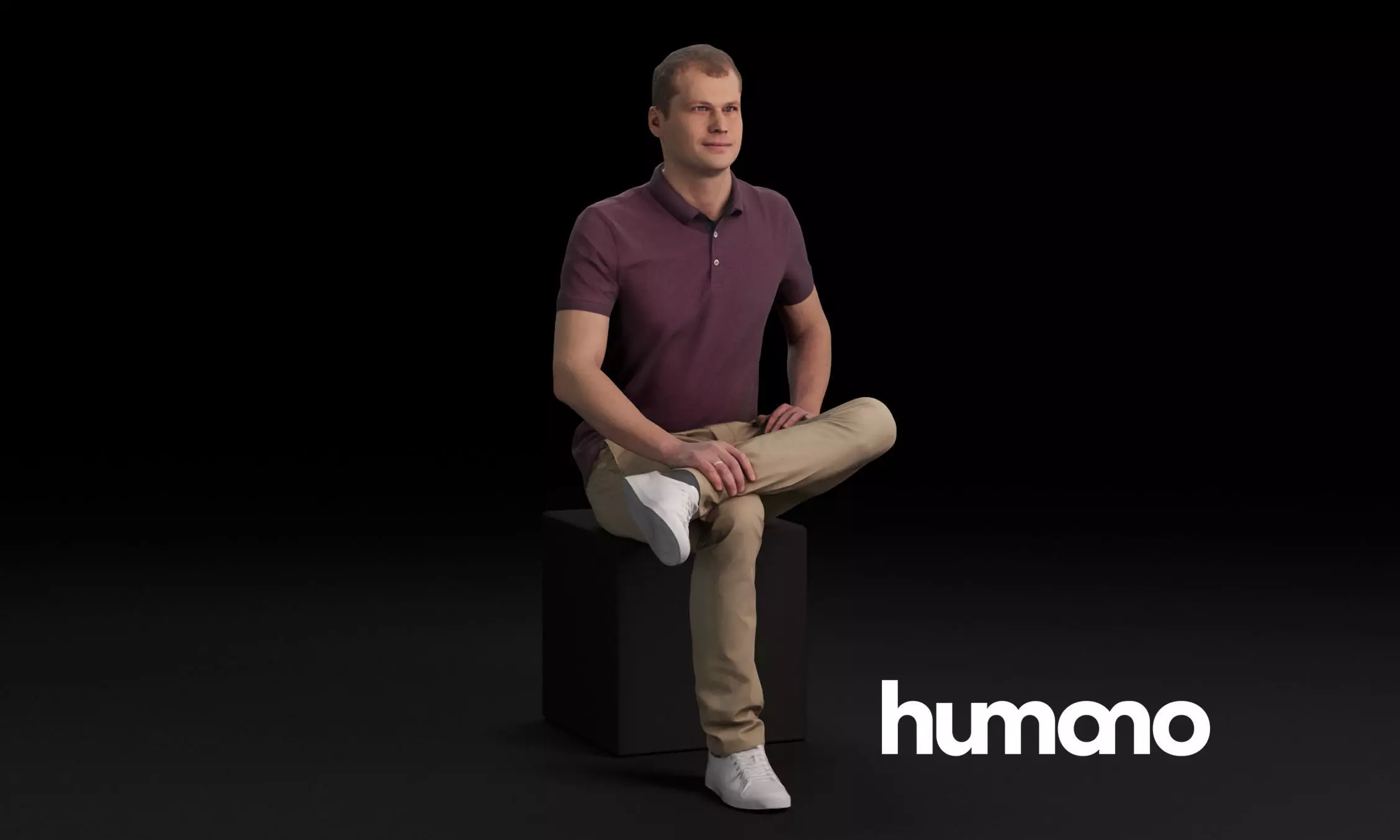 Humano Casual man sitting and looking 0414 3D model_0