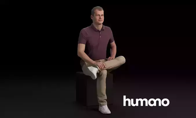 Humano Casual man sitting and looking 0414 3D model