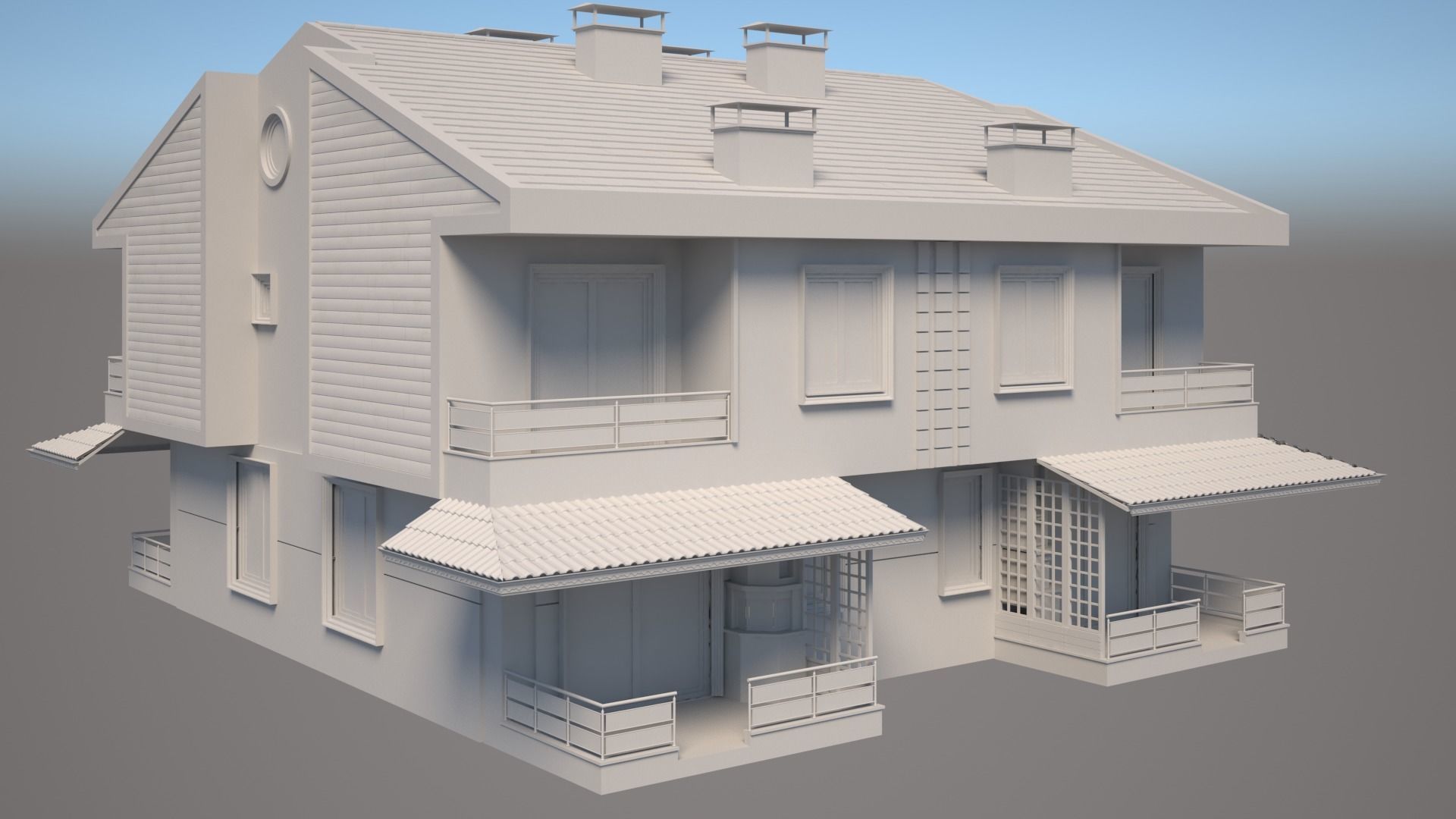 Villa Model two story house with roof 3D model_2