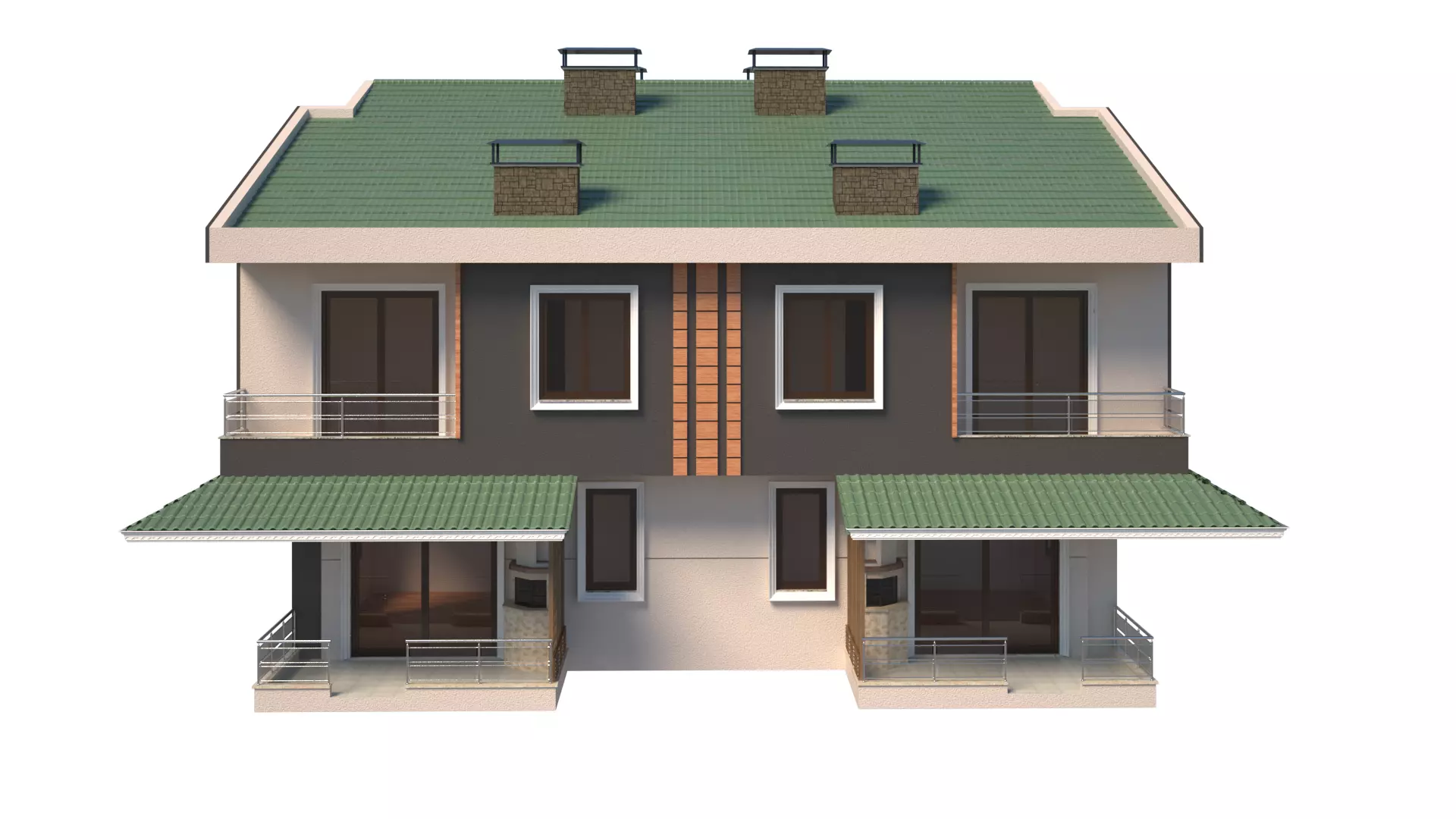 Villa Model two story house with roof 3D model_0