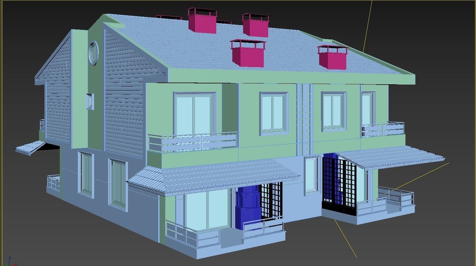 Villa Model two story house with roof 3D model_3
