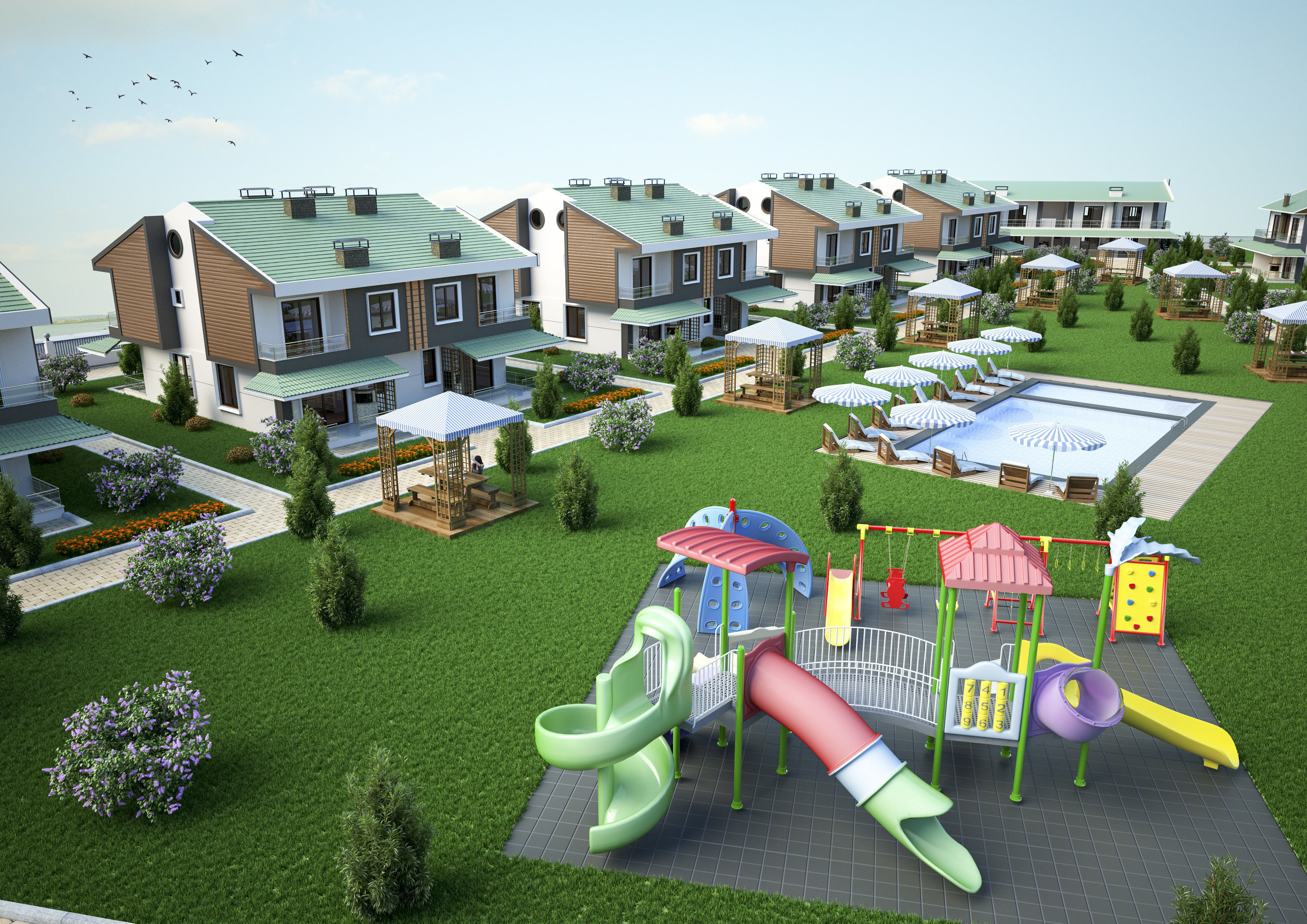 Summer Holiday Village Scene 3D model_1