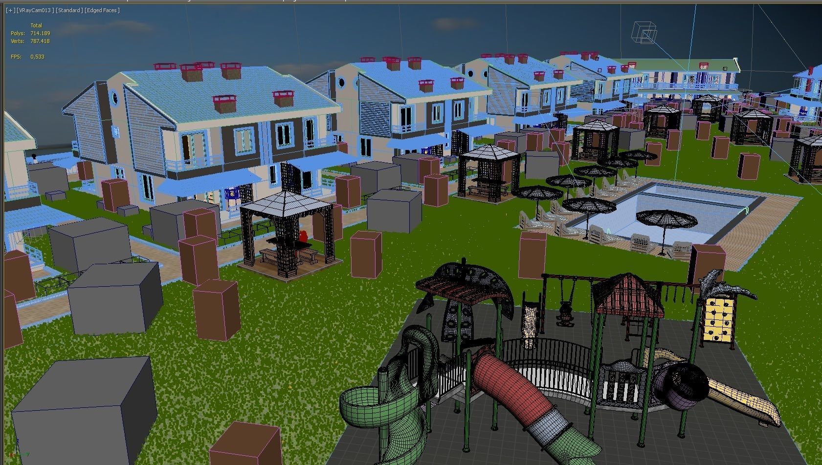 Summer Holiday Village Scene 3D model_17