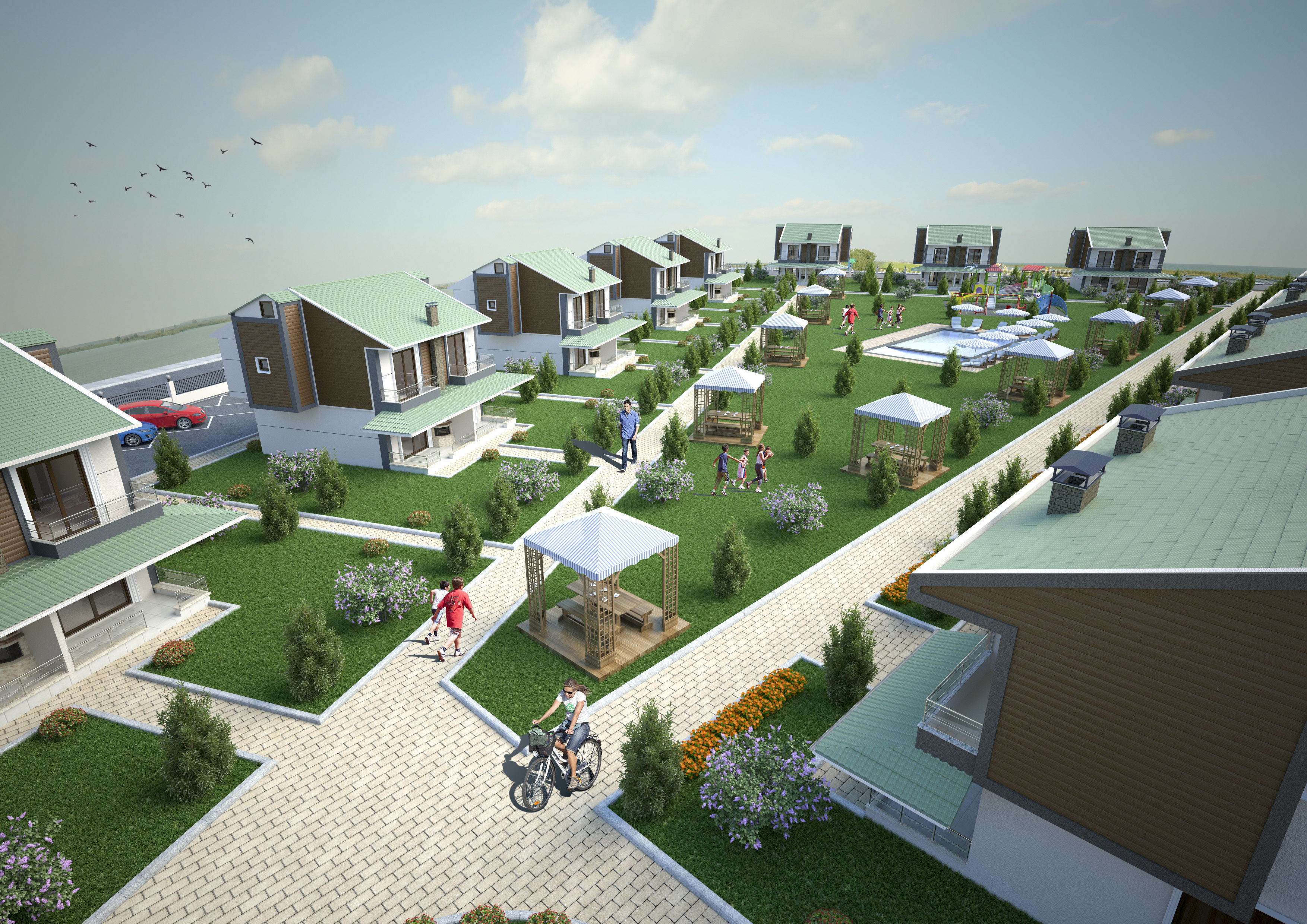 Summer Holiday Village Scene 3D model_3