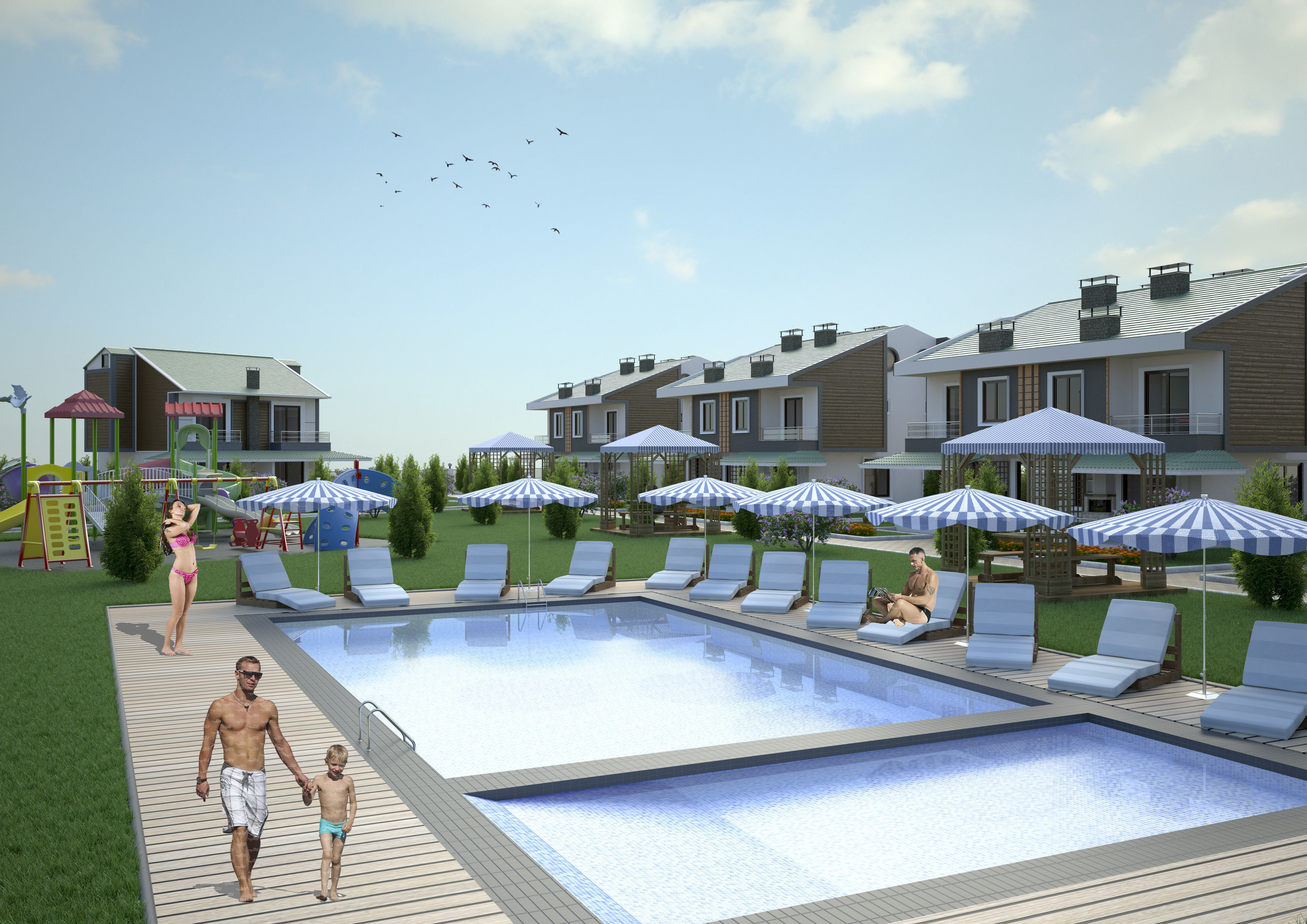 Summer Holiday Village Scene 3D model_14