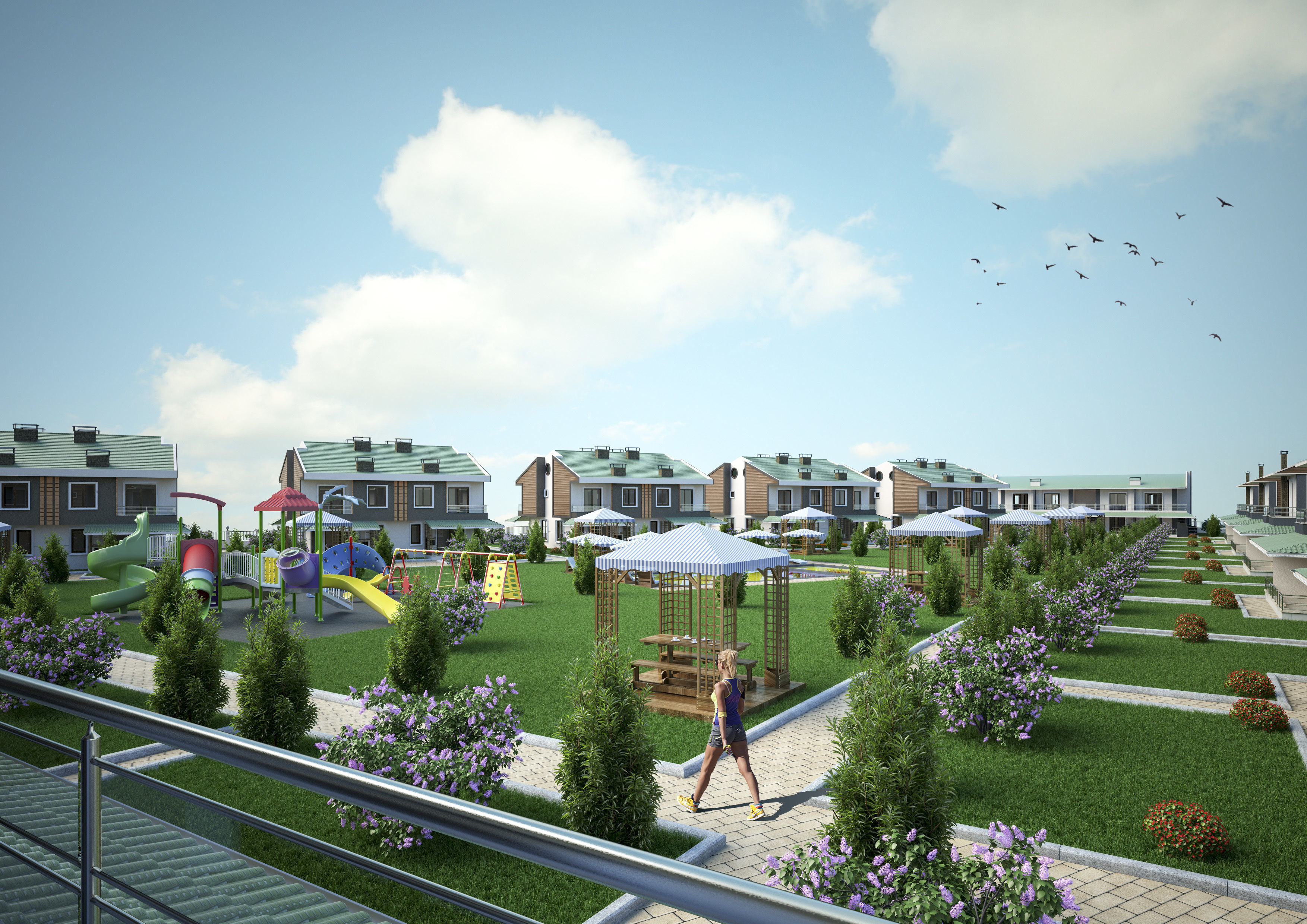 Summer Holiday Village Scene 3D model_8