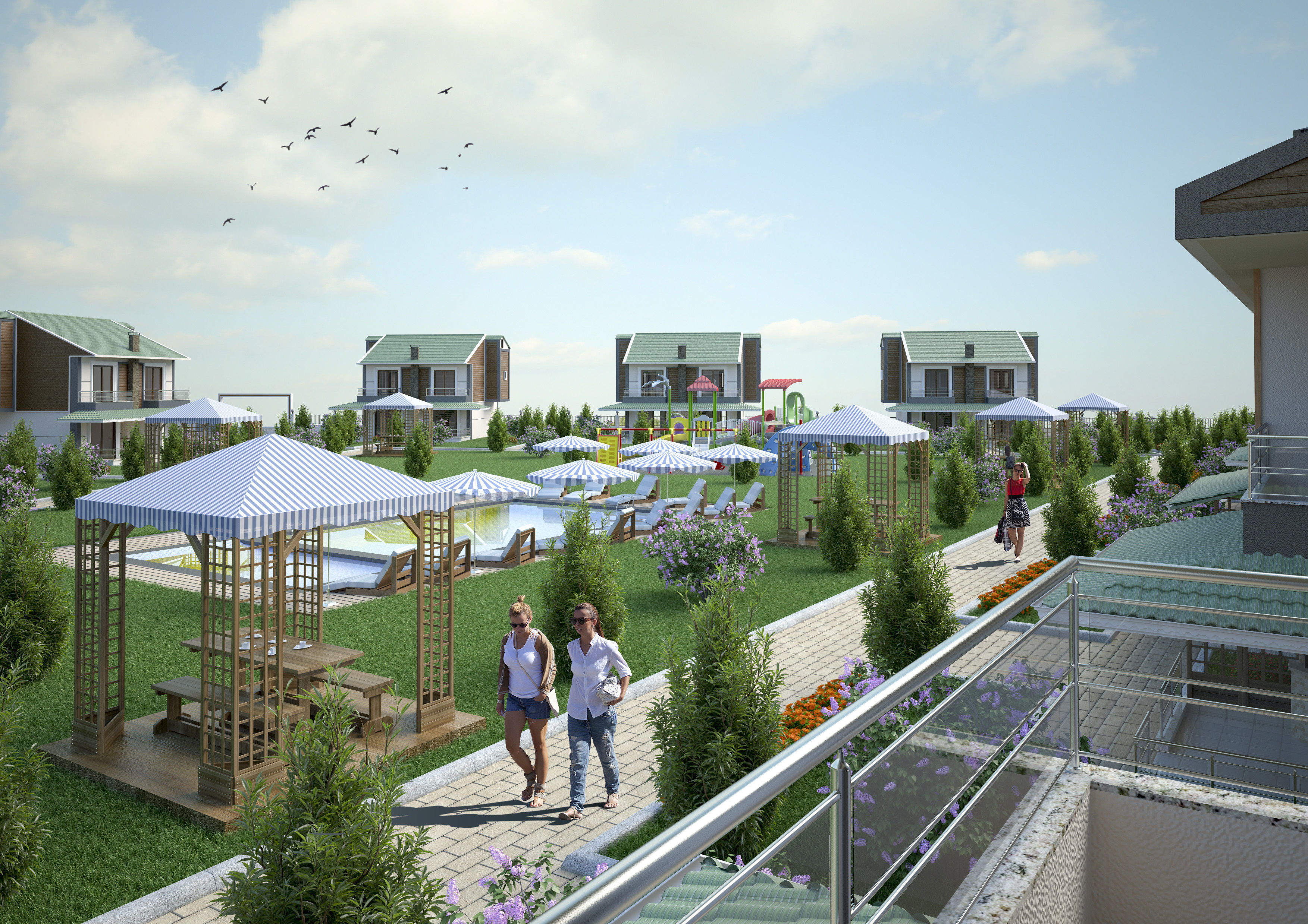 Summer Holiday Village Scene 3D model_2