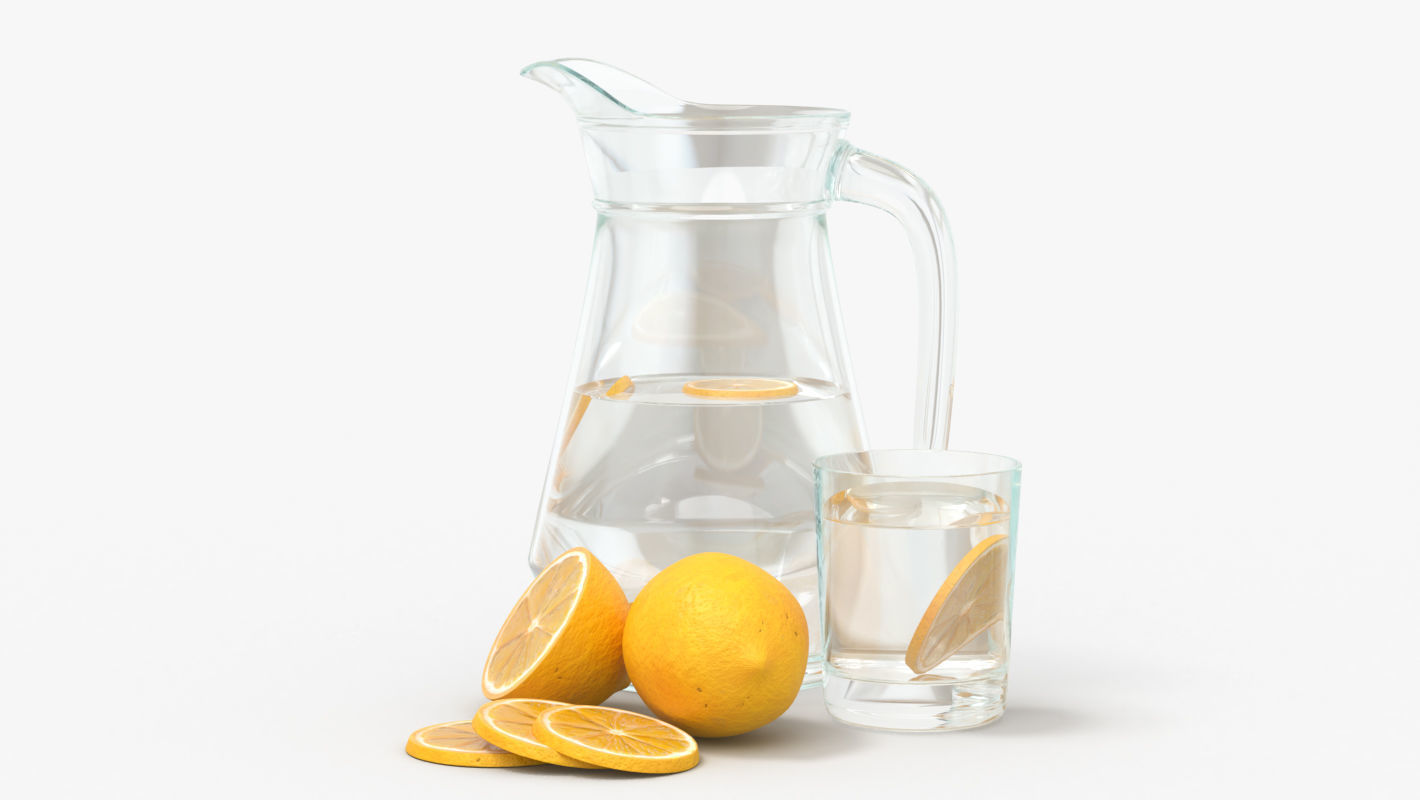 Jar with water and lemon slices 3D model_2