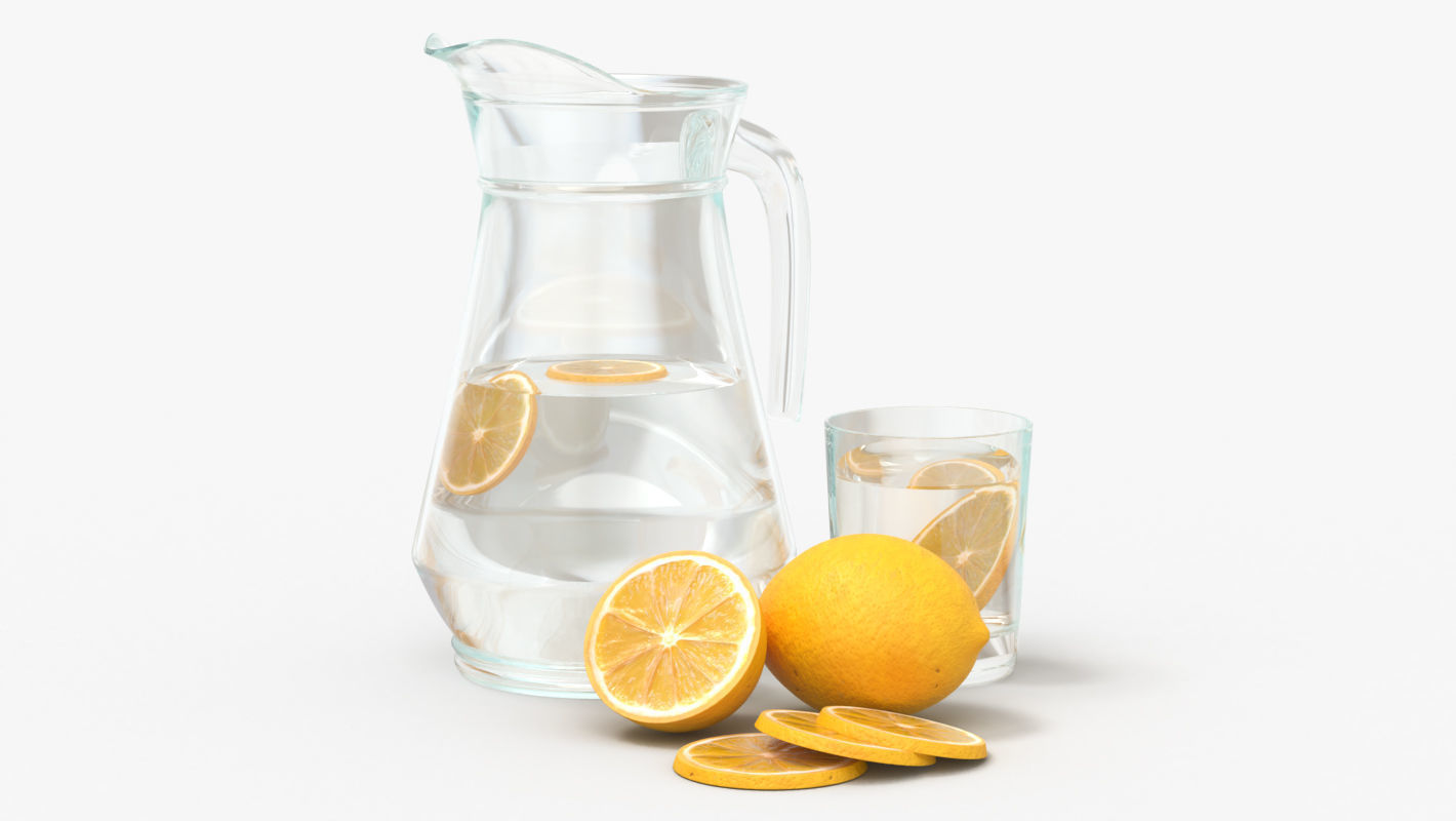 Jar with water and lemon slices 3D model_1