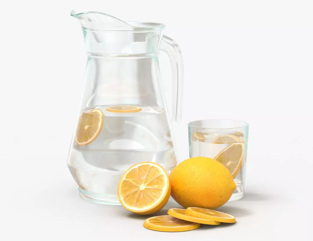 Jar with water and lemon slices 3D model_0