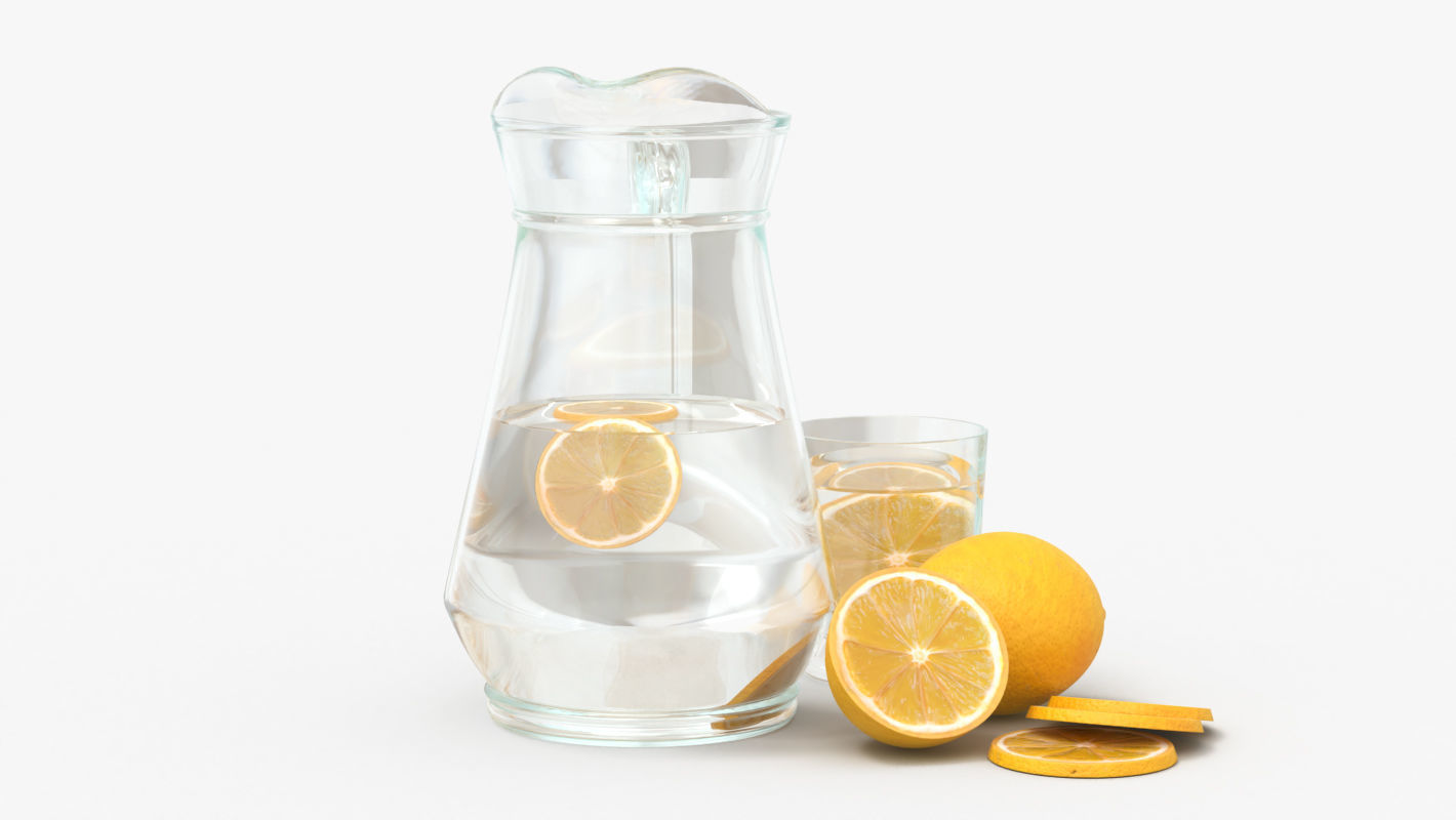 Jar with water and lemon slices 3D model_3