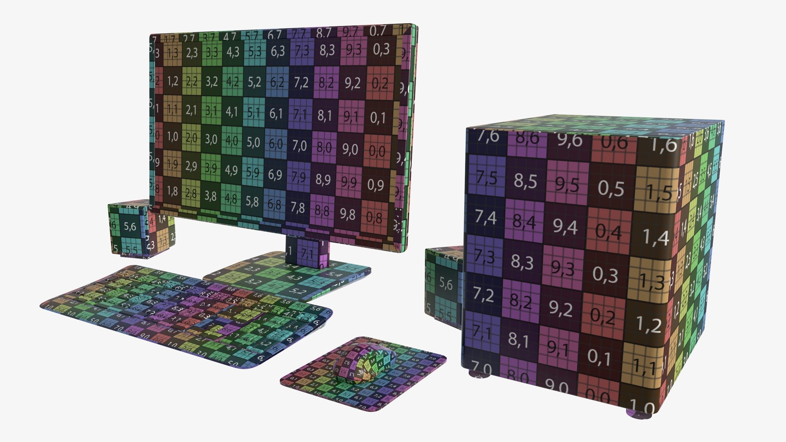 Computer monitor keyboard mouse pad speakers woofer set 3D model_15