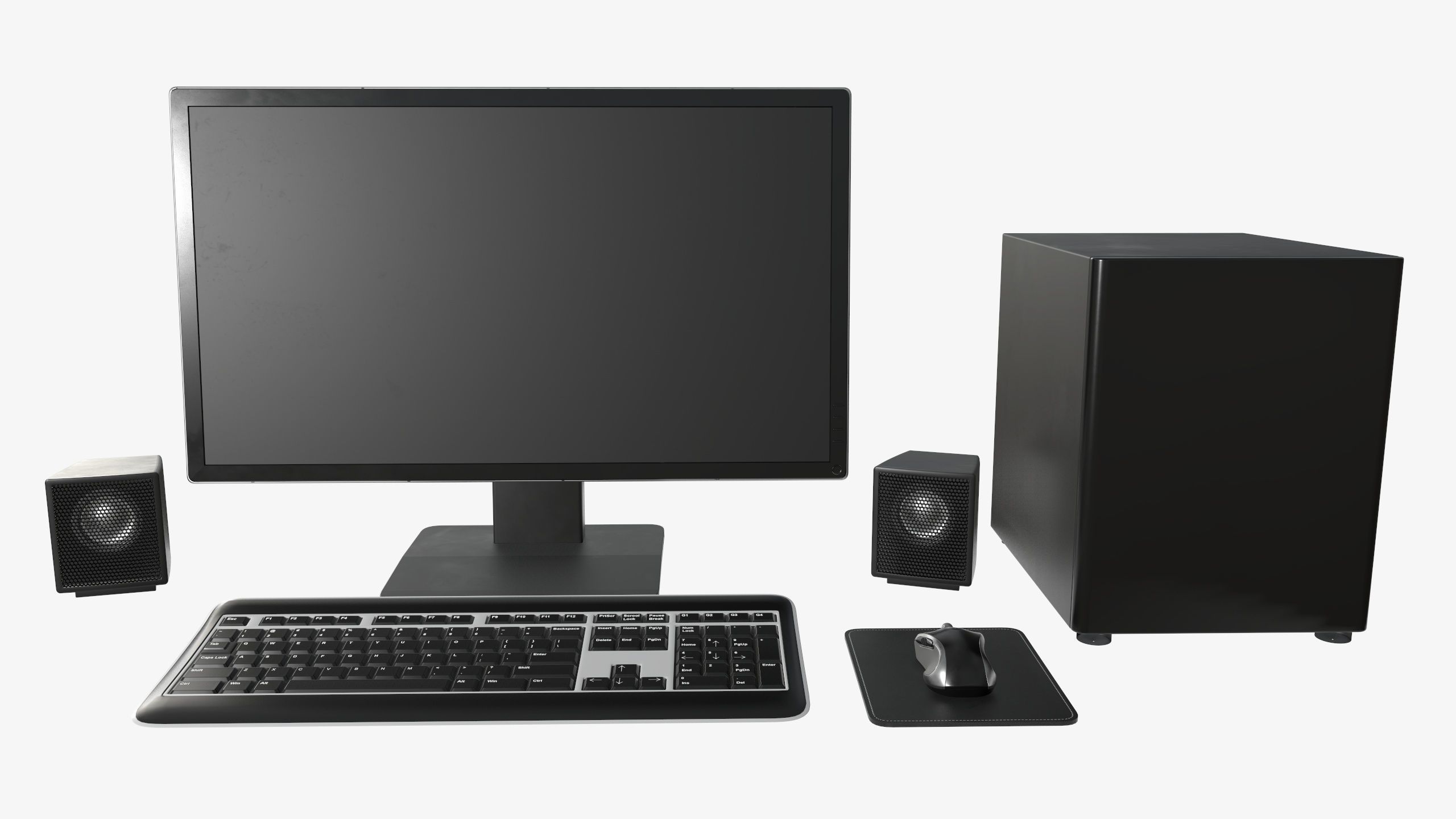Computer monitor keyboard mouse pad speakers woofer set 3D model_1