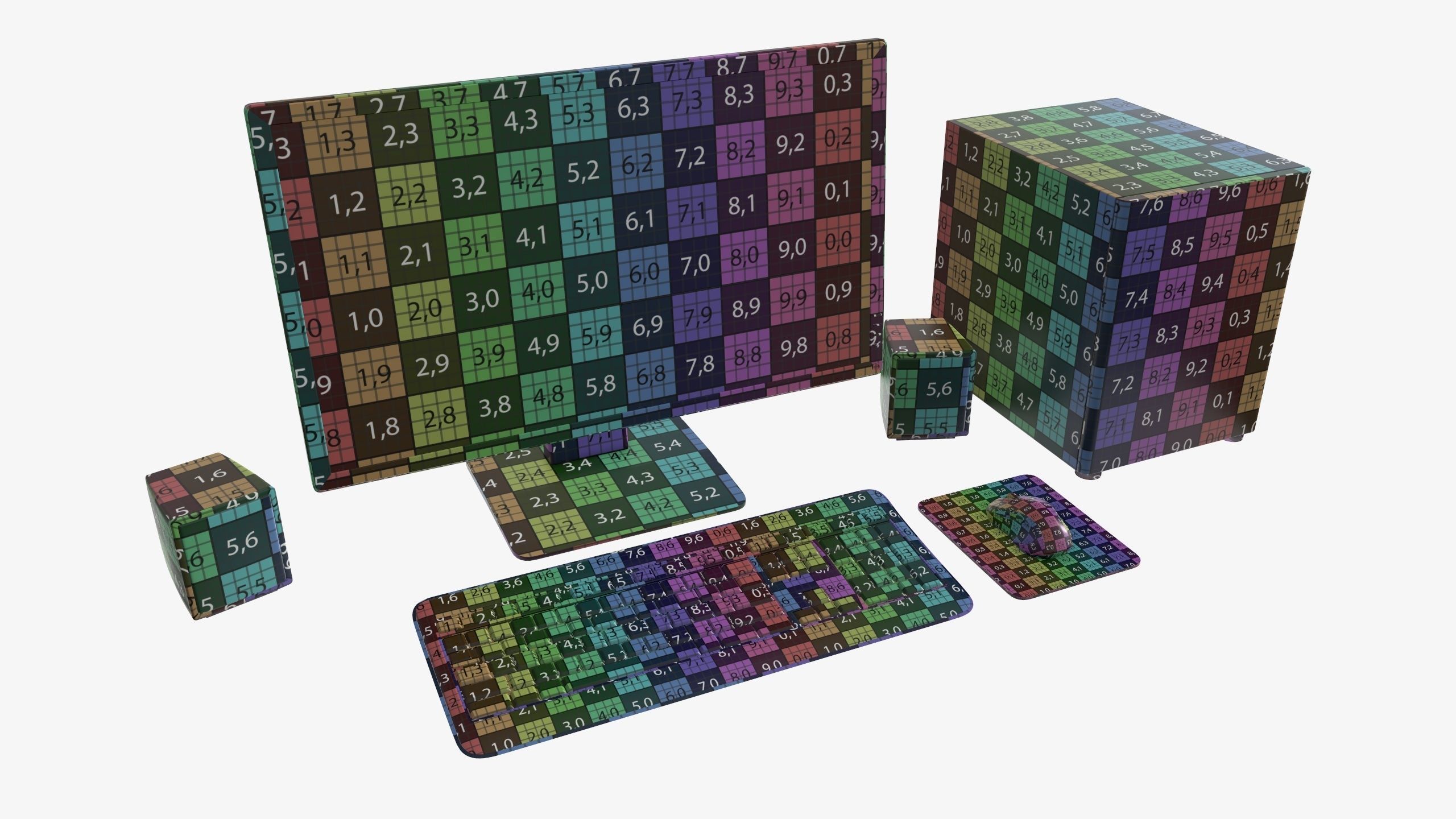 Computer monitor keyboard mouse pad speakers woofer set 3D model_13