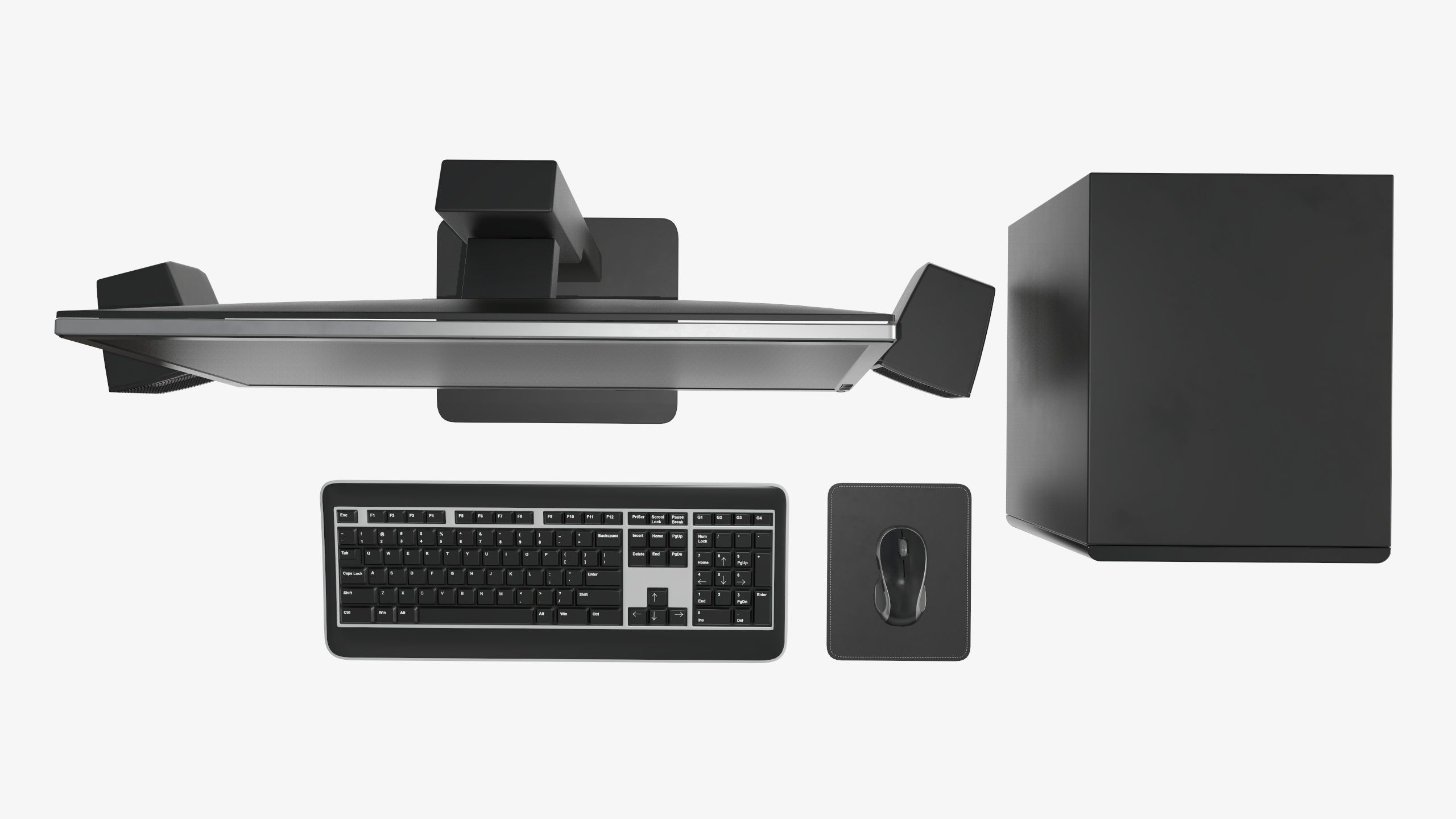 Computer monitor keyboard mouse pad speakers woofer set 3D model_8