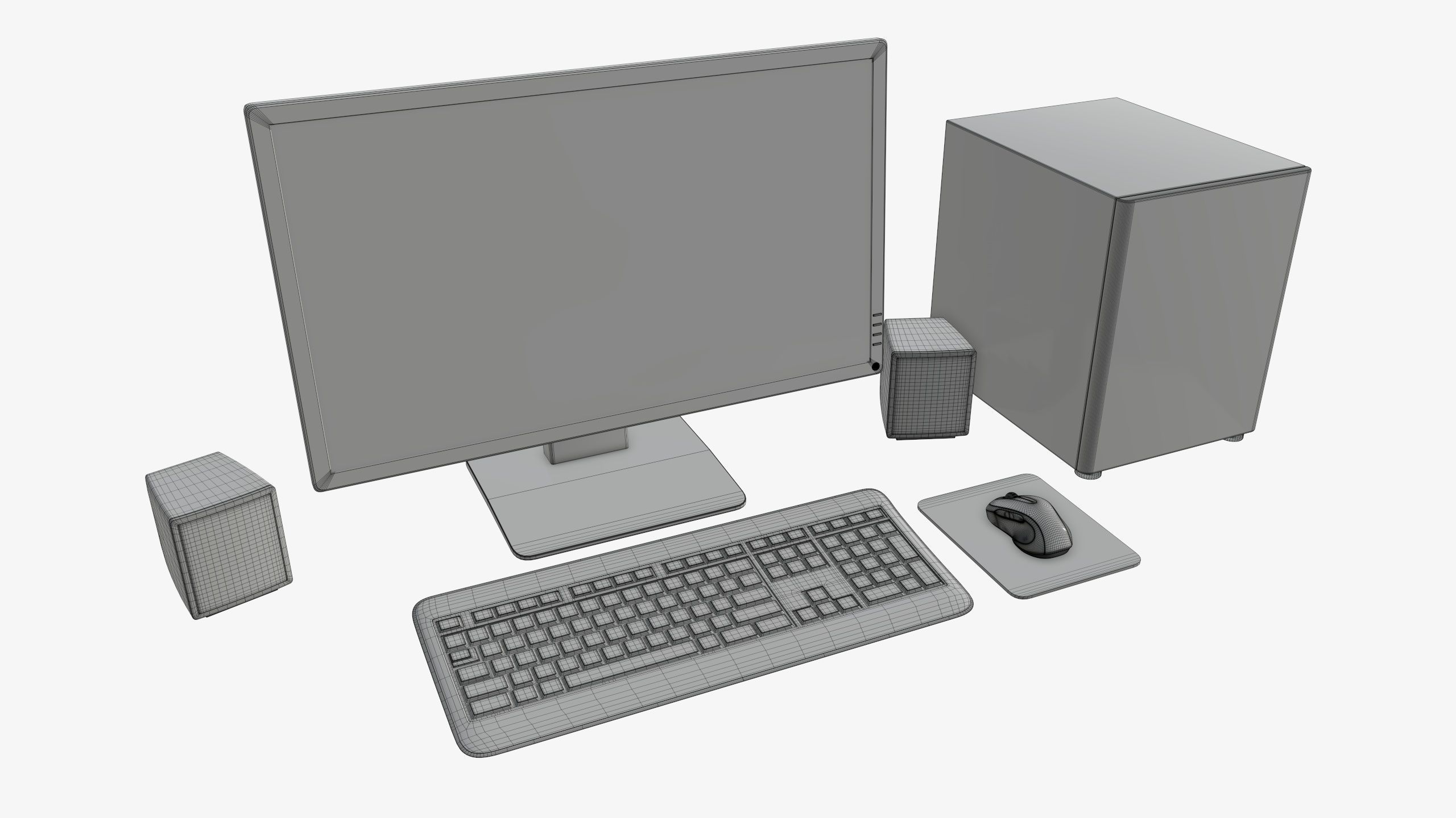 Computer monitor keyboard mouse pad speakers woofer set 3D model_9