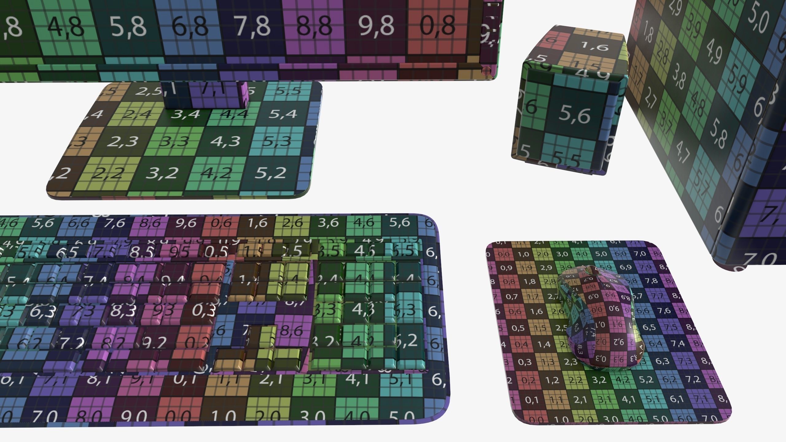 Computer monitor keyboard mouse pad speakers woofer set 3D model_14