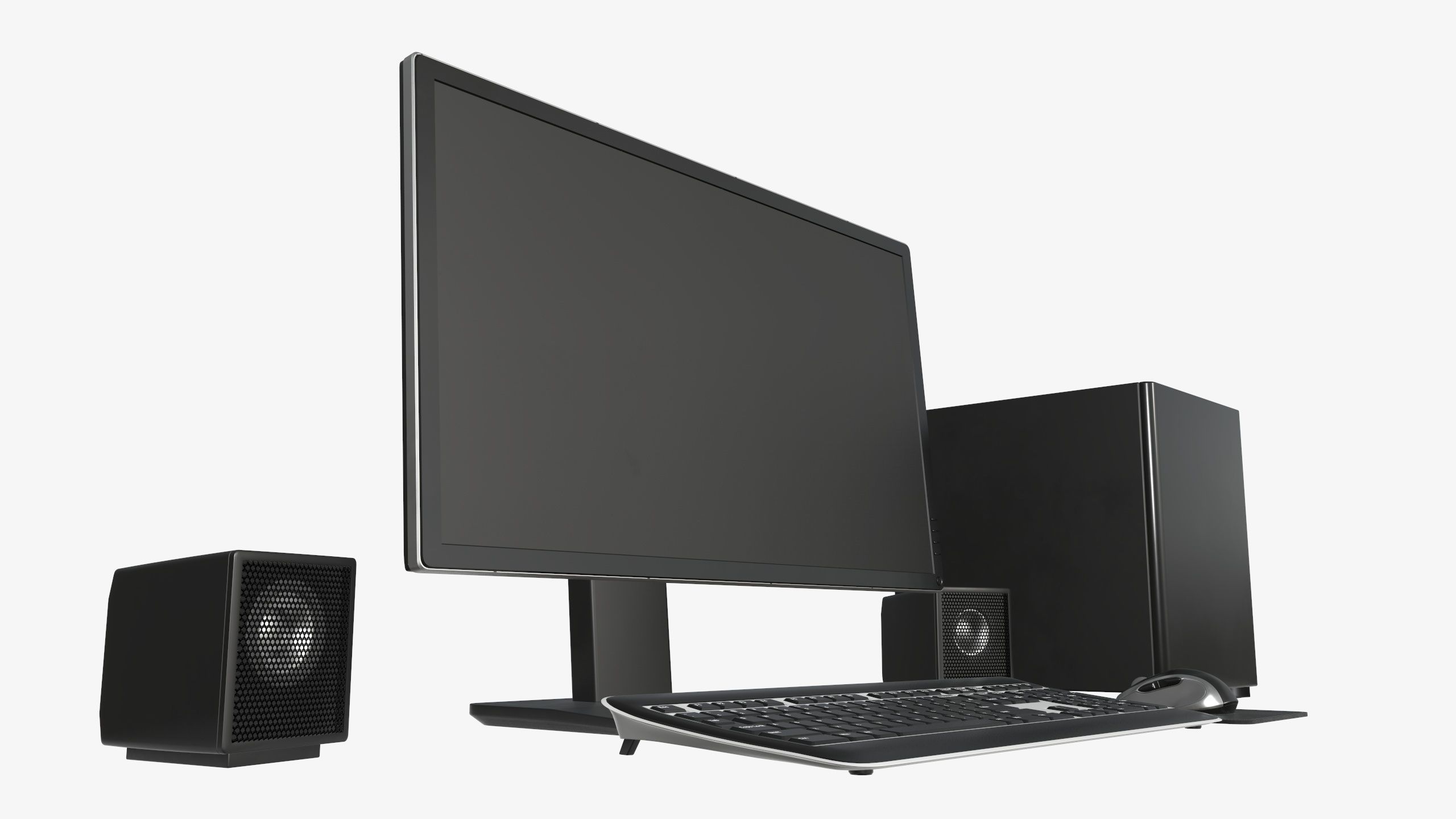 Computer monitor keyboard mouse pad speakers woofer set 3D model_2
