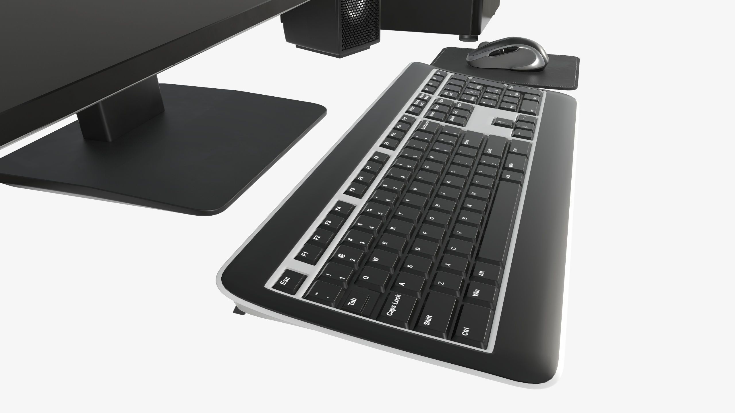 Computer monitor keyboard mouse pad speakers woofer set 3D model_3