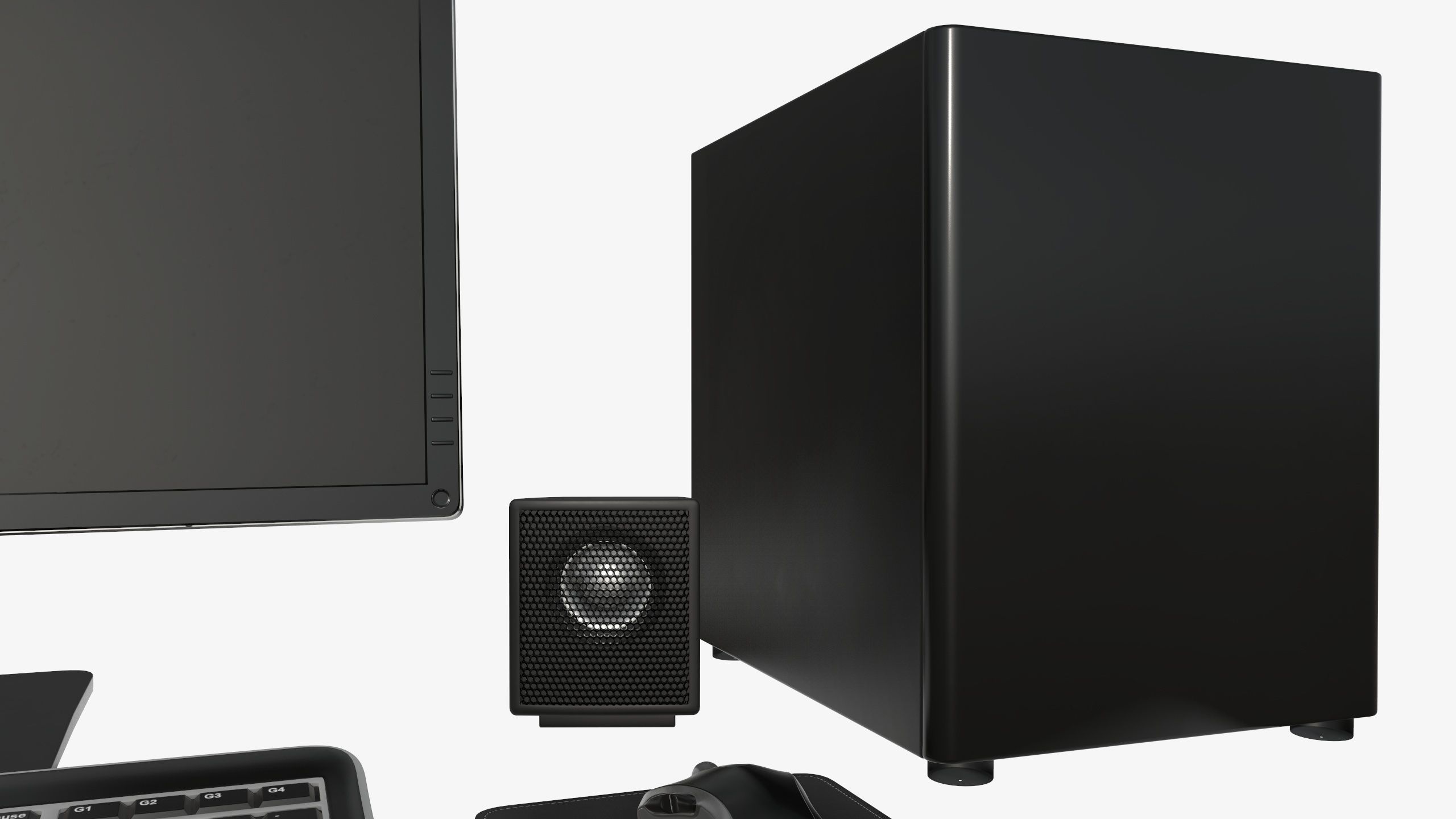 Computer monitor keyboard mouse pad speakers woofer set 3D model_6