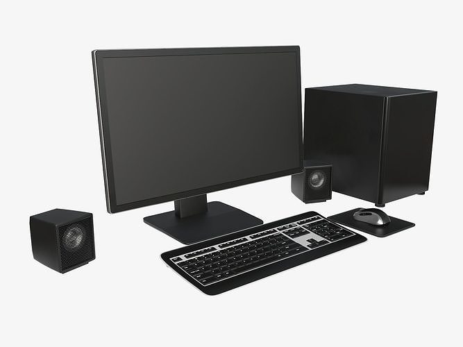 Computer monitor keyboard mouse pad speakers woofer set 3D model