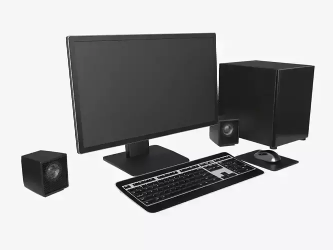 Computer monitor keyboard mouse pad speakers woofer set 3D model
