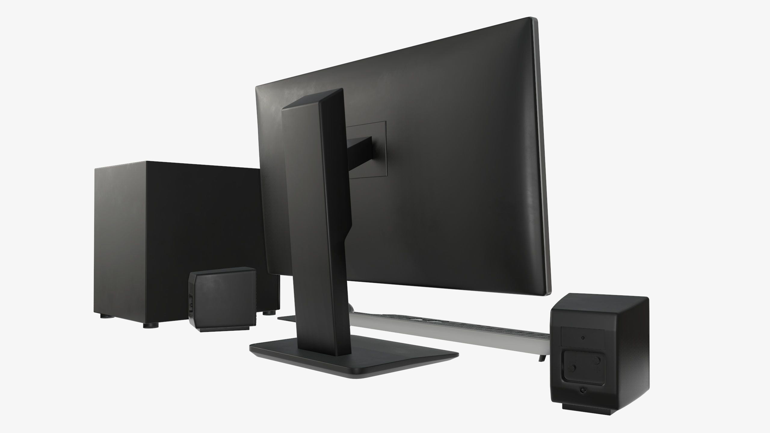 Computer monitor keyboard mouse pad speakers woofer set 3D model_7