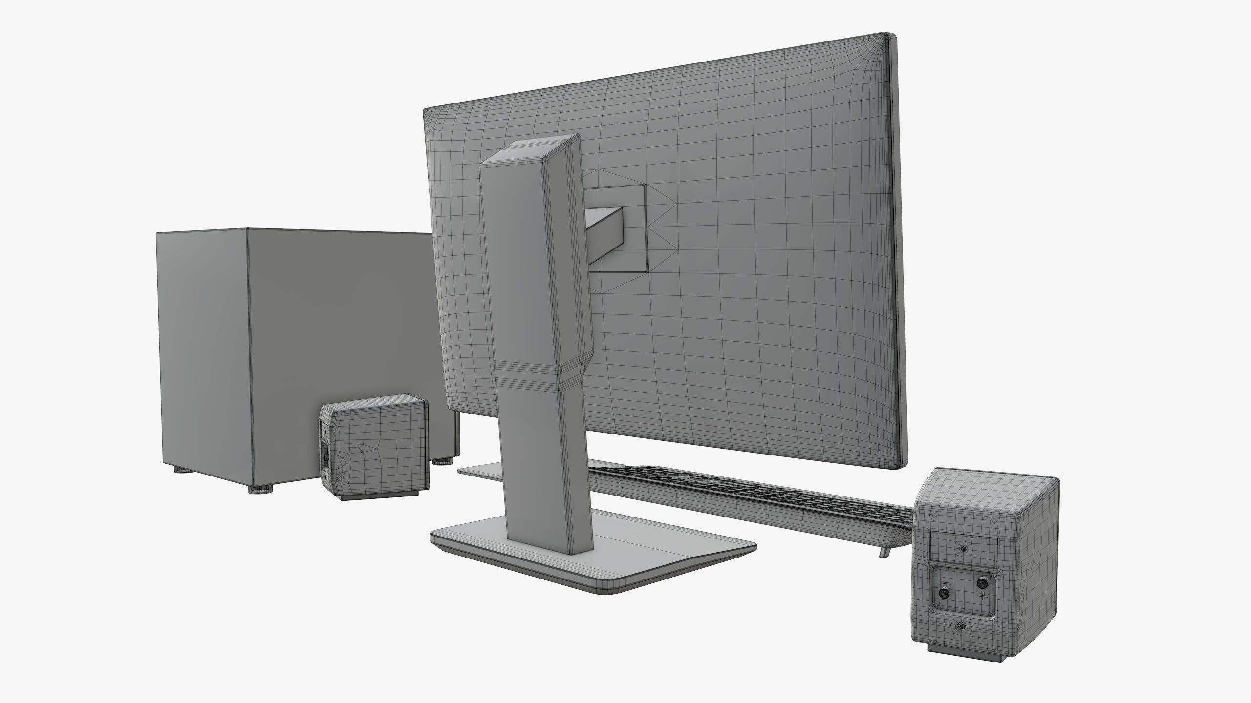 Computer monitor keyboard mouse pad speakers woofer set 3D model_12