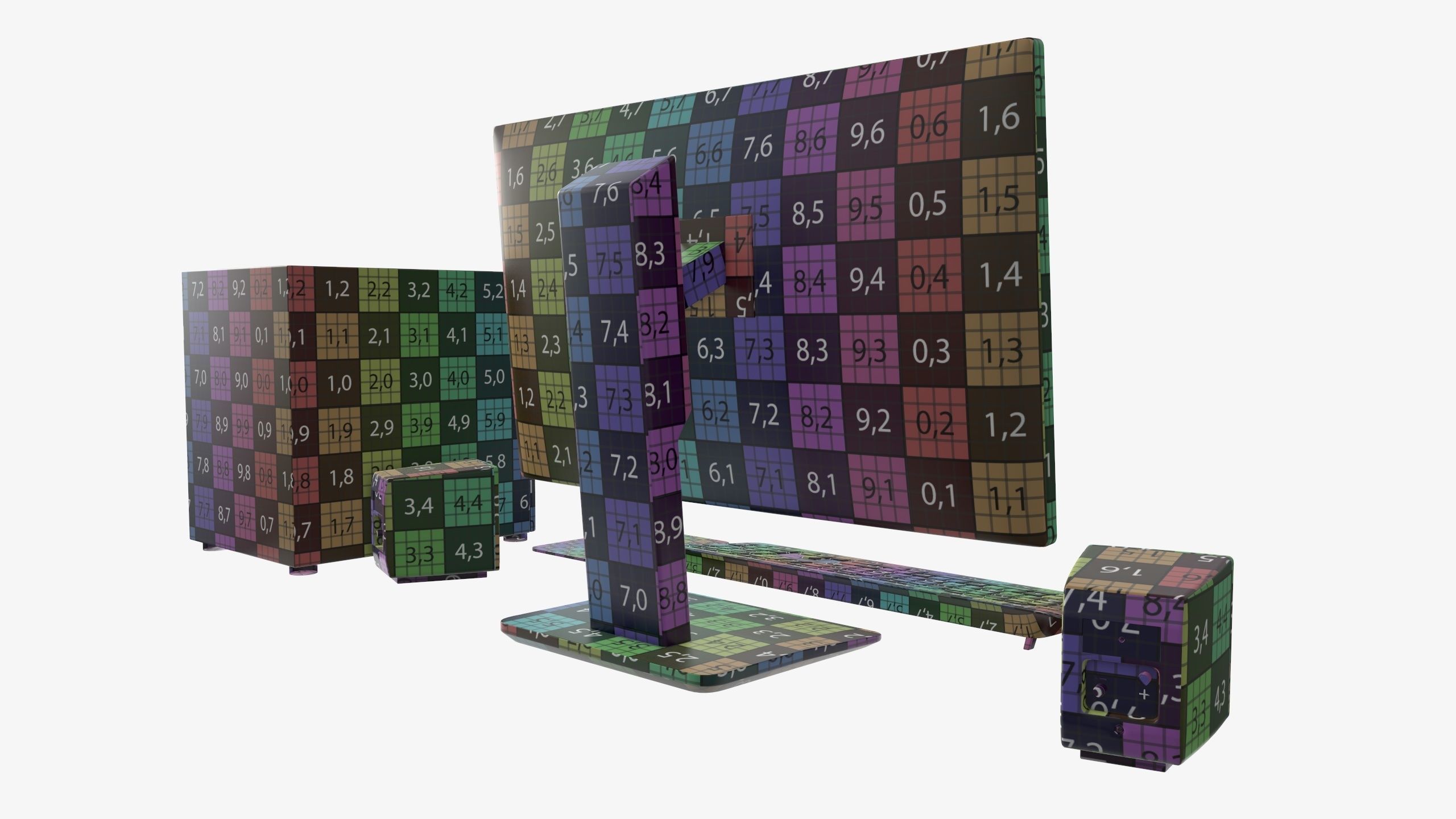 Computer monitor keyboard mouse pad speakers woofer set 3D model_16