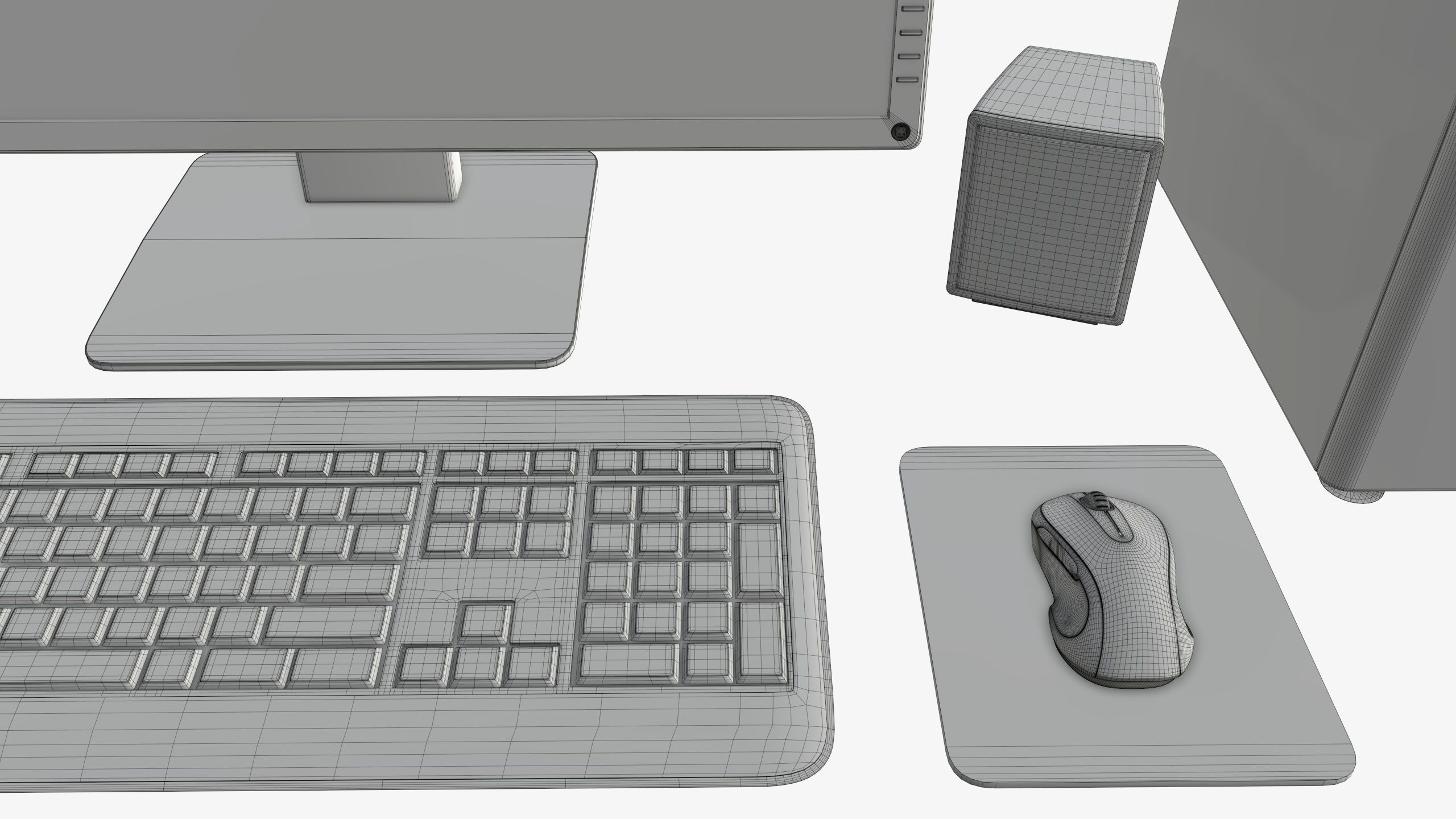 Computer monitor keyboard mouse pad speakers woofer set 3D model_10