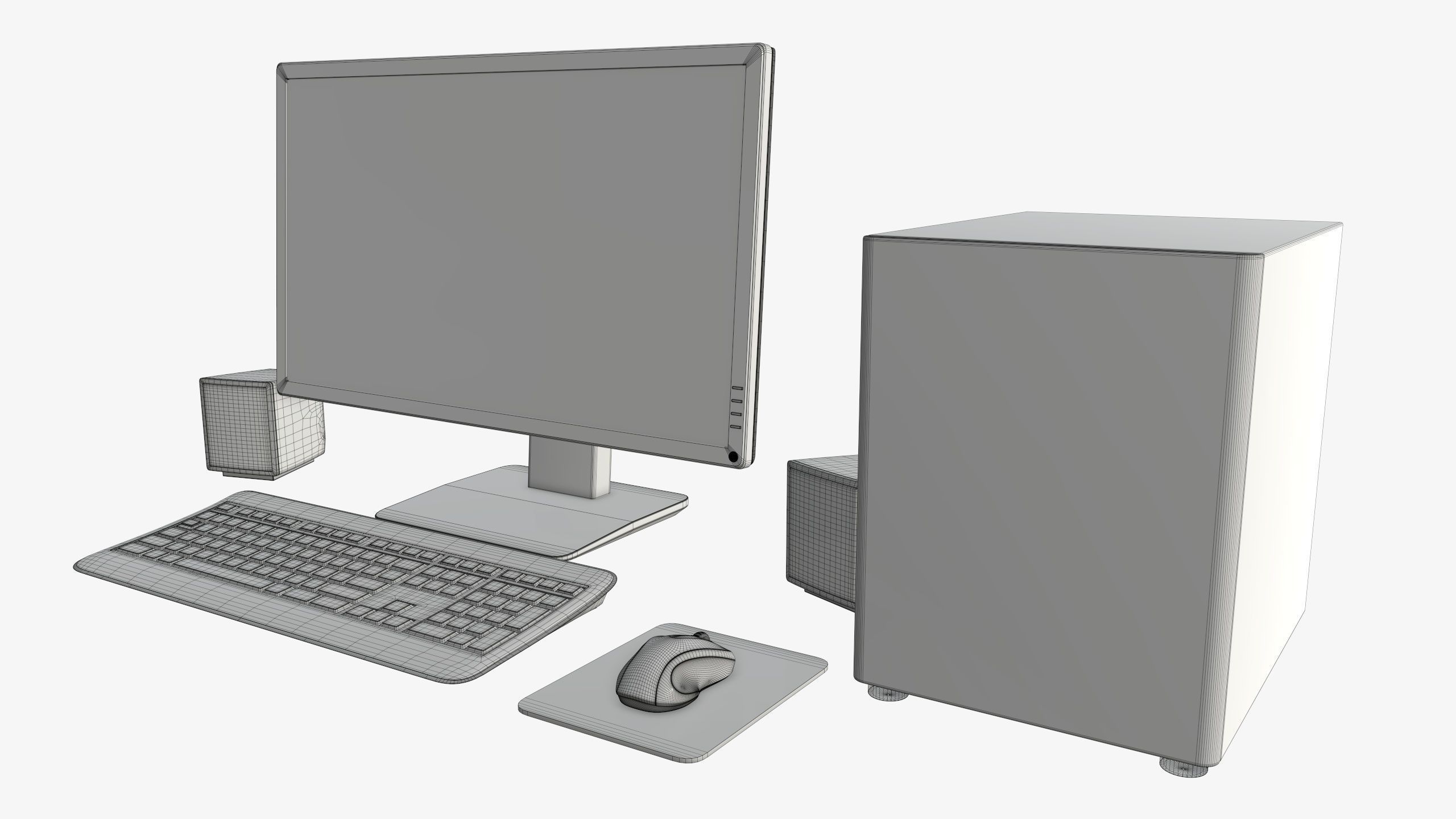Computer monitor keyboard mouse pad speakers woofer set 3D model_11