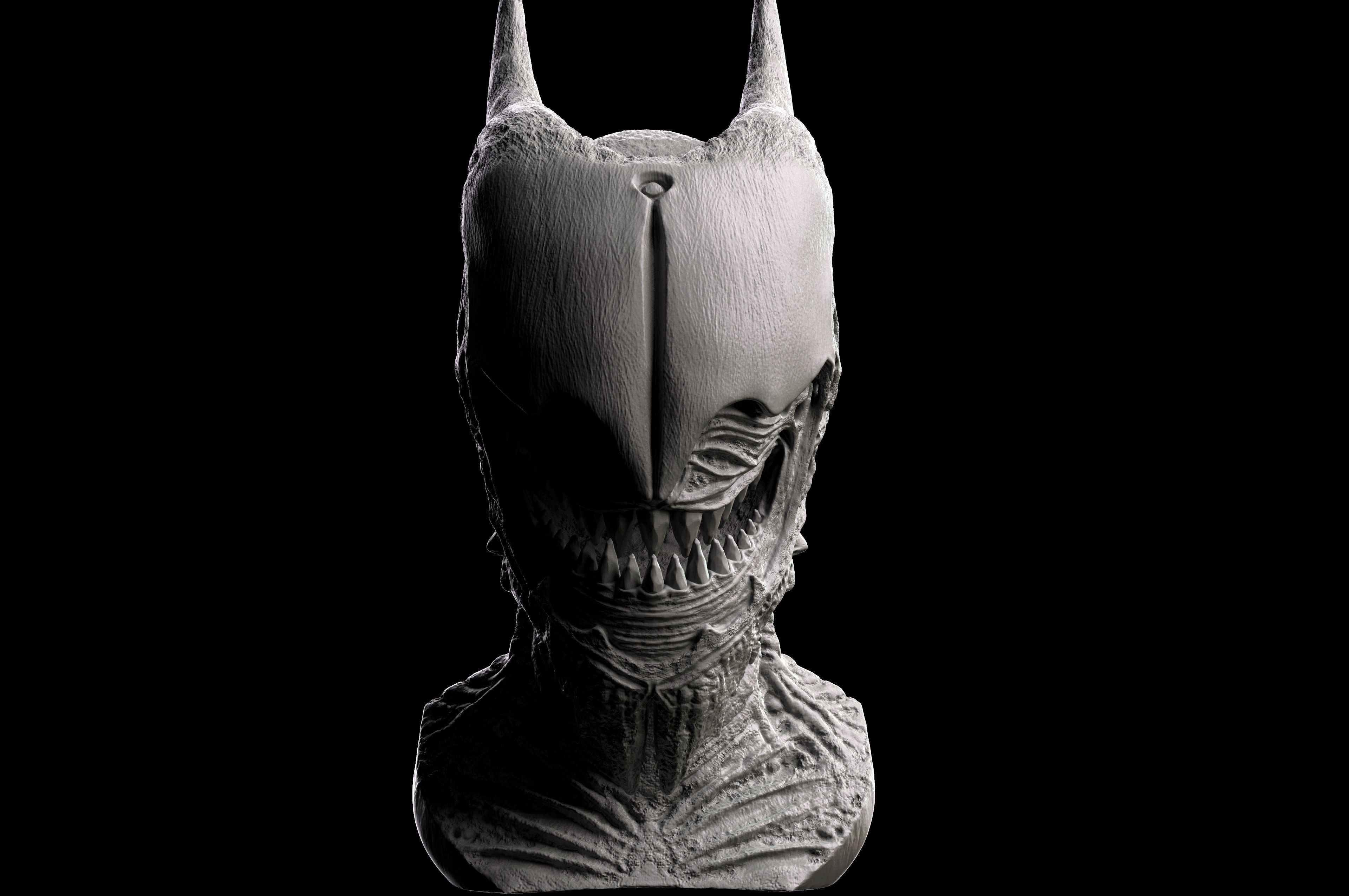 Creature alien head sculpture 3D print model_4