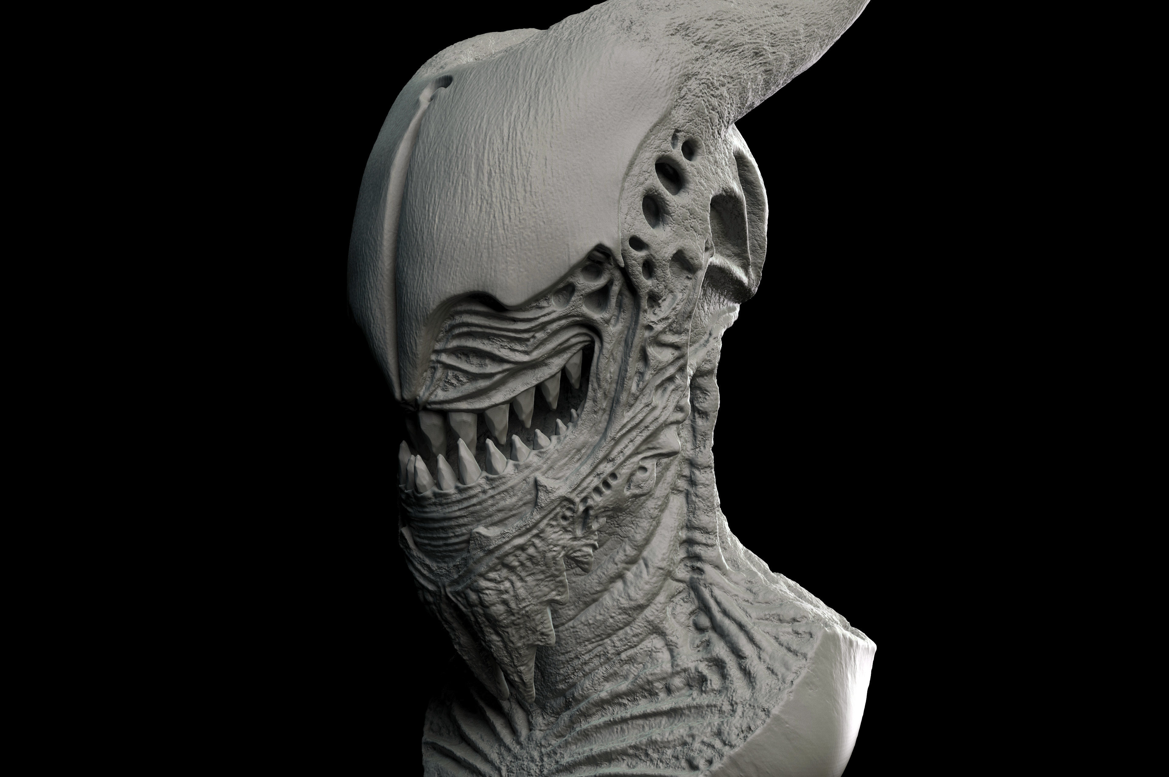 Creature alien head sculpture 3D print model_7