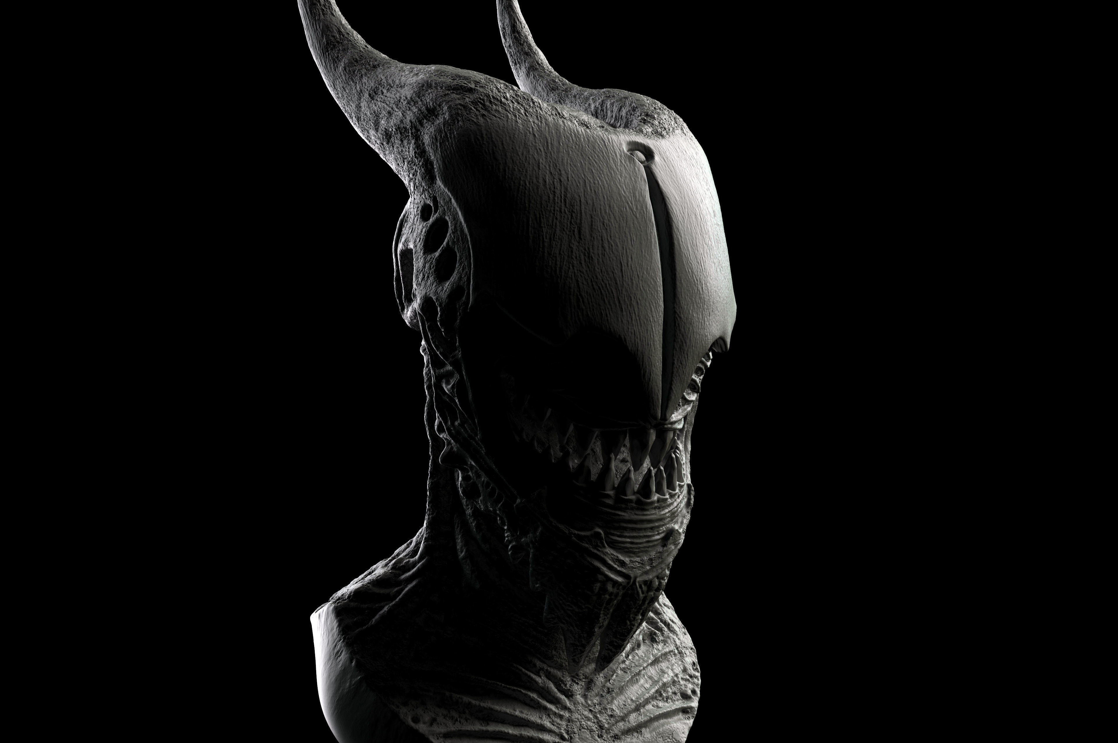 Creature alien head sculpture 3D print model_3