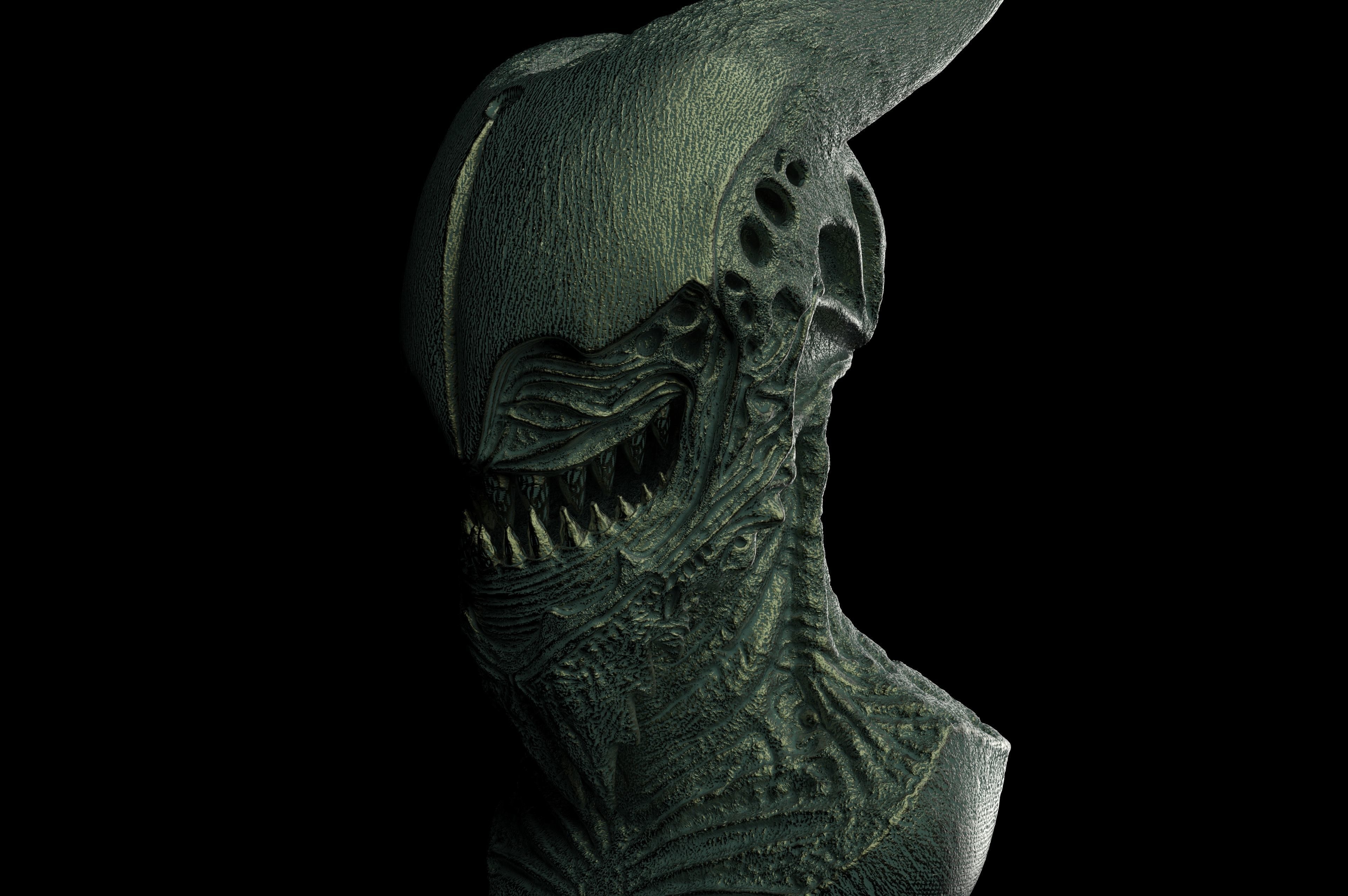 Creature alien head sculpture 3D print model_6
