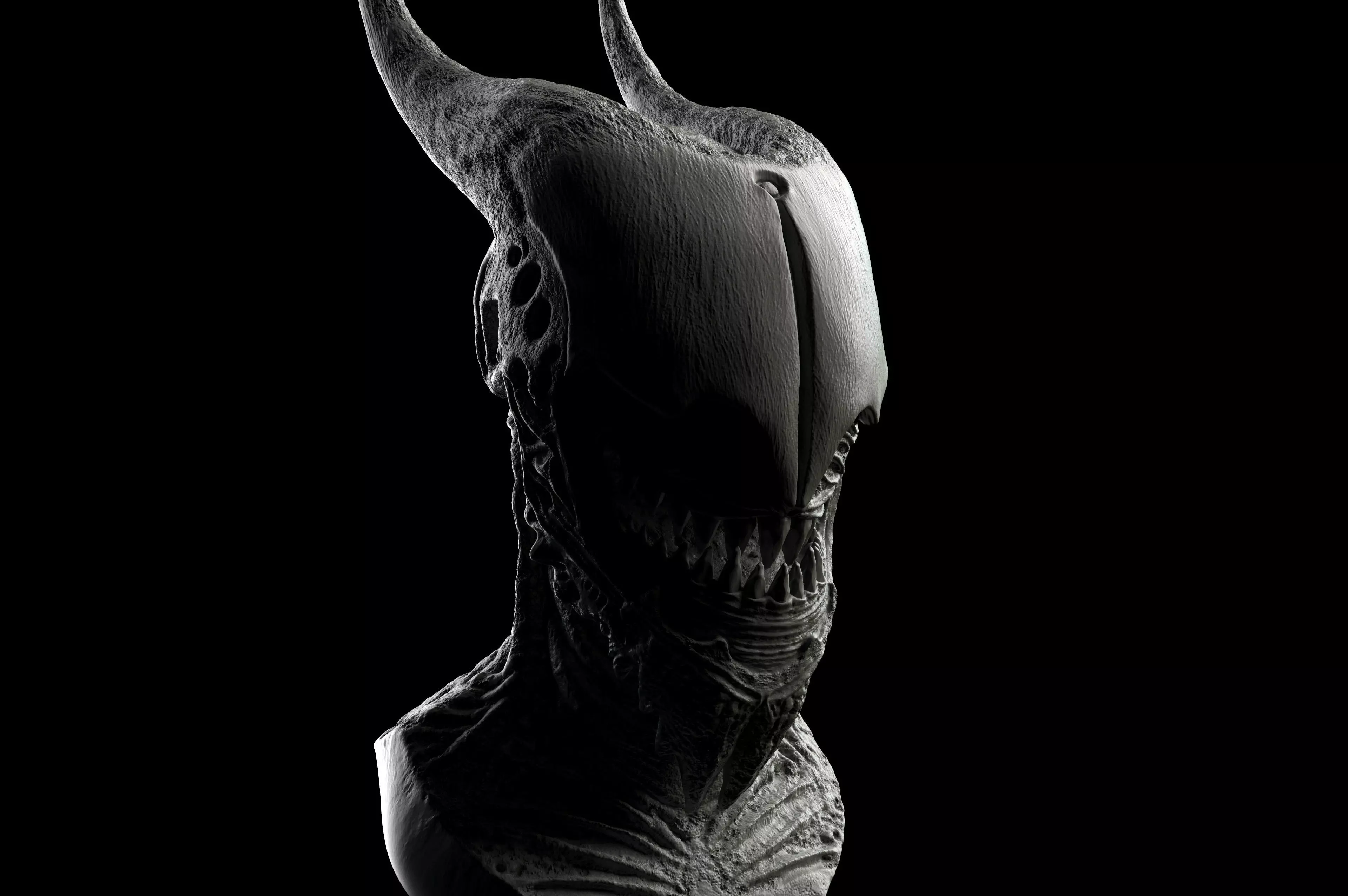 Creature alien head sculpture 3D print model_0