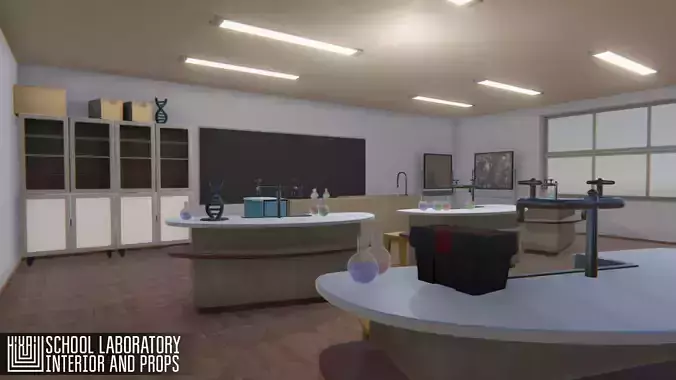 School laboratory - interior and props Low-poly 3D model