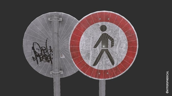 Lowpoly CITY TRAFFIC STREET SIGN No Passenger VR AR Games 3D Low-poly 3D model 4