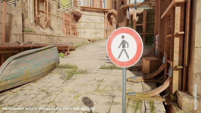 Lowpoly CITY TRAFFIC STREET SIGN No Passenger VR AR Games 3D Low-poly 3D model 3
