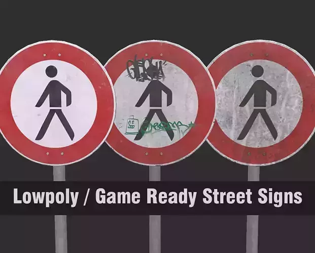 Lowpoly CITY TRAFFIC STREET SIGN No Passenger VR AR Games 3D